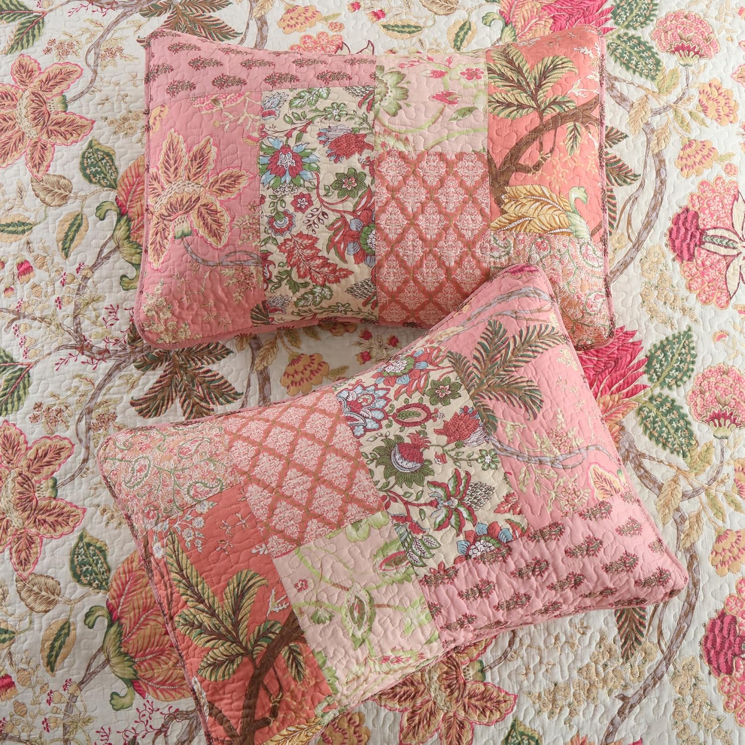 Etwel Queen Quilt Bedding Set Patchwork Floral Pink Comforter