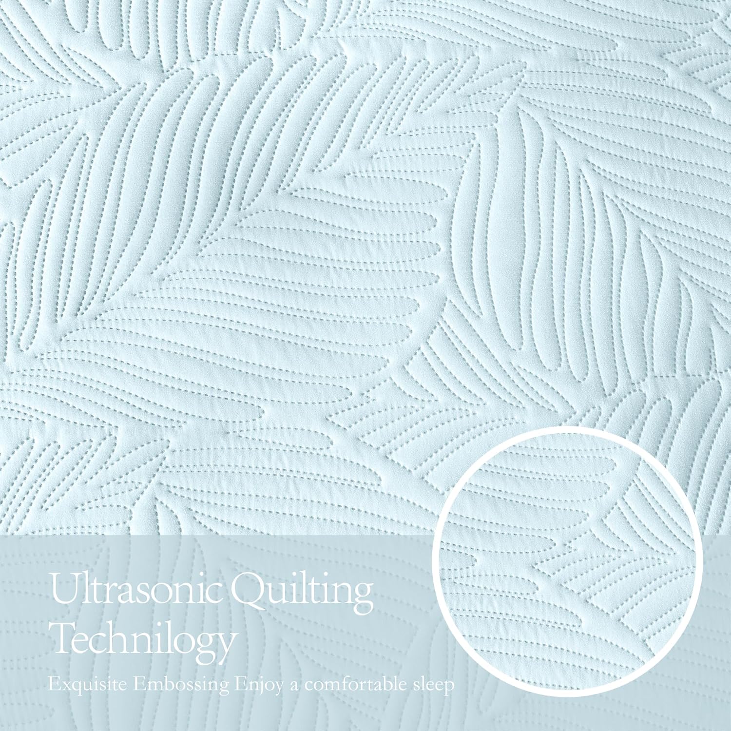 OARAGE Aqua Blue Twin Quilt Set with Leaf Pattern