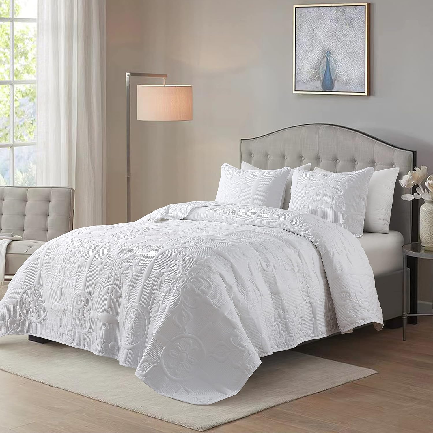 B2EVER Damask Quilt Twin Set with 1 Pillow Sham 1