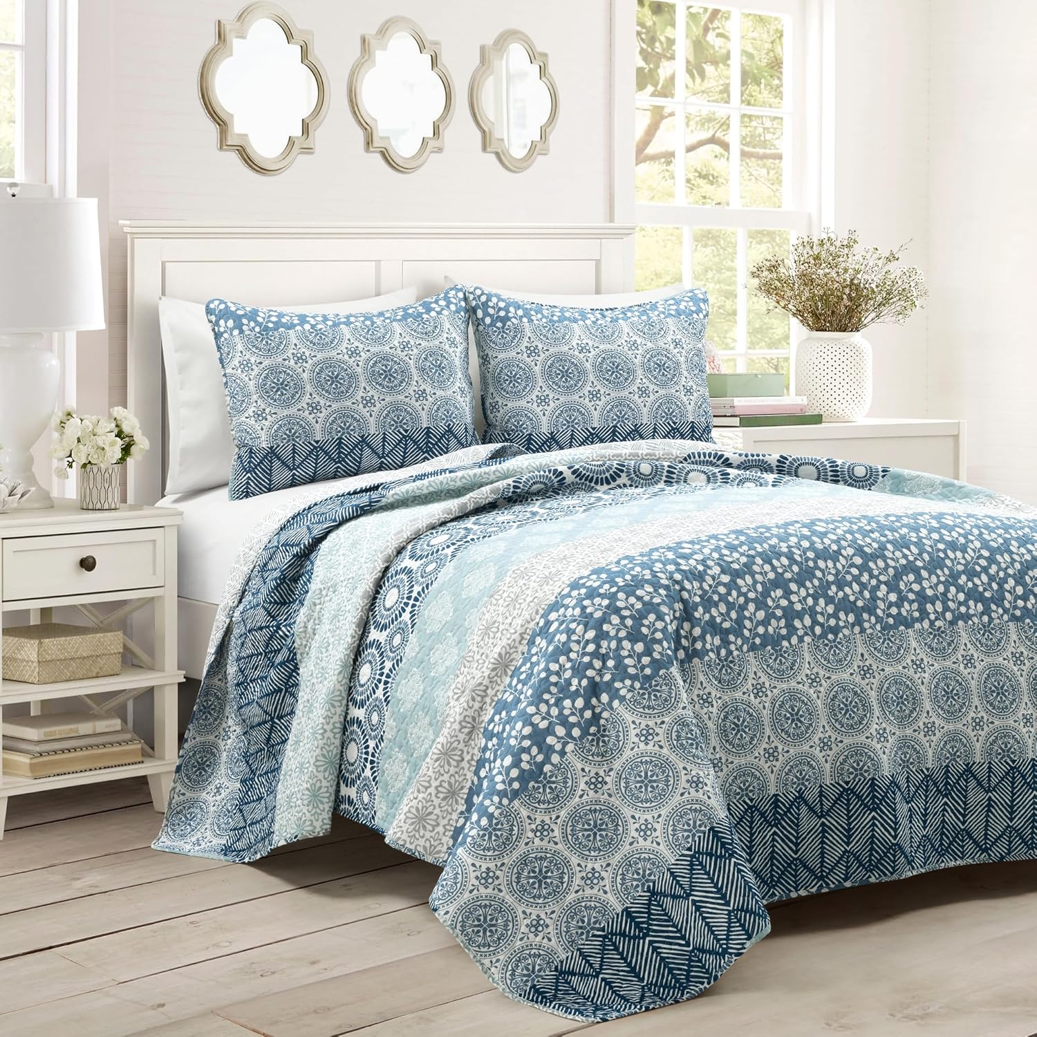 Lush Decor Bohemian Stripe Reversible Quilt Set 3 Piece Queen