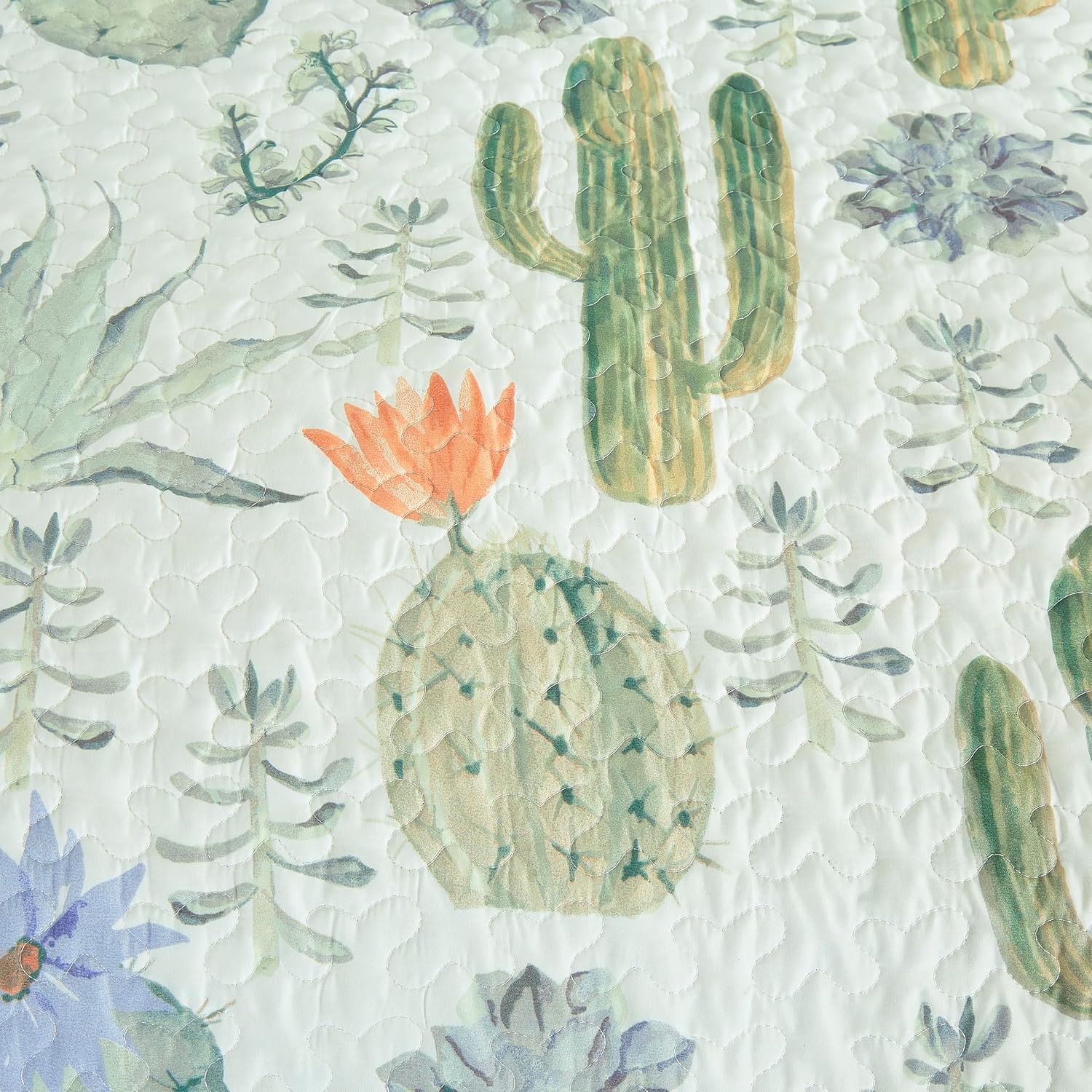 Chezmoi Gregory 2-Piece Quilt Set - Green Blue Cactus Print