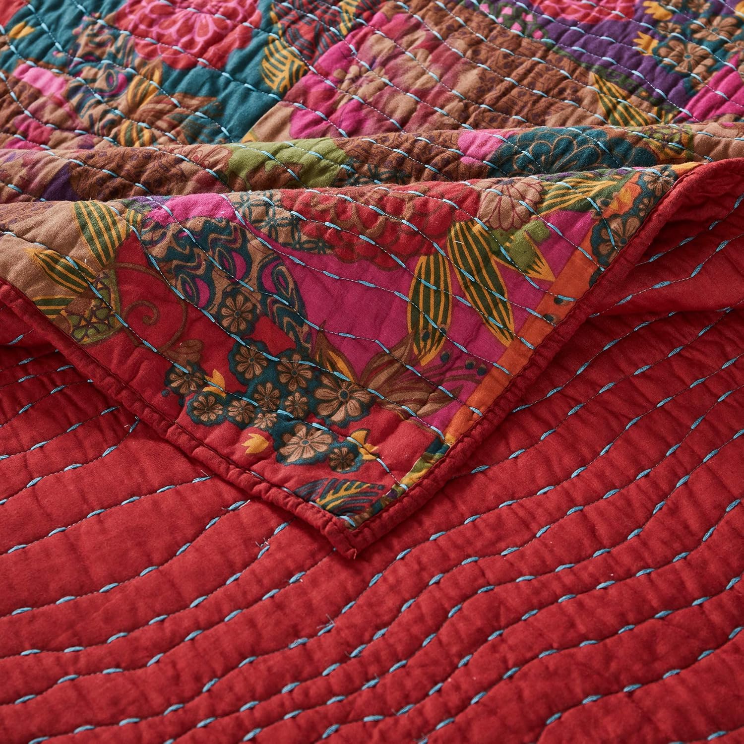 Greenland Home Jewel Reversible Cotton Quilt Bedding Set Twin Red