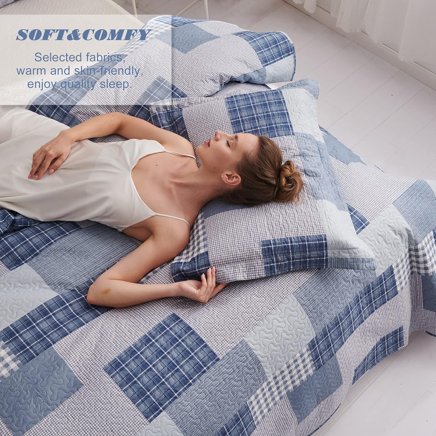 Jessy Home King Size Plaid Quilt Bedding Set