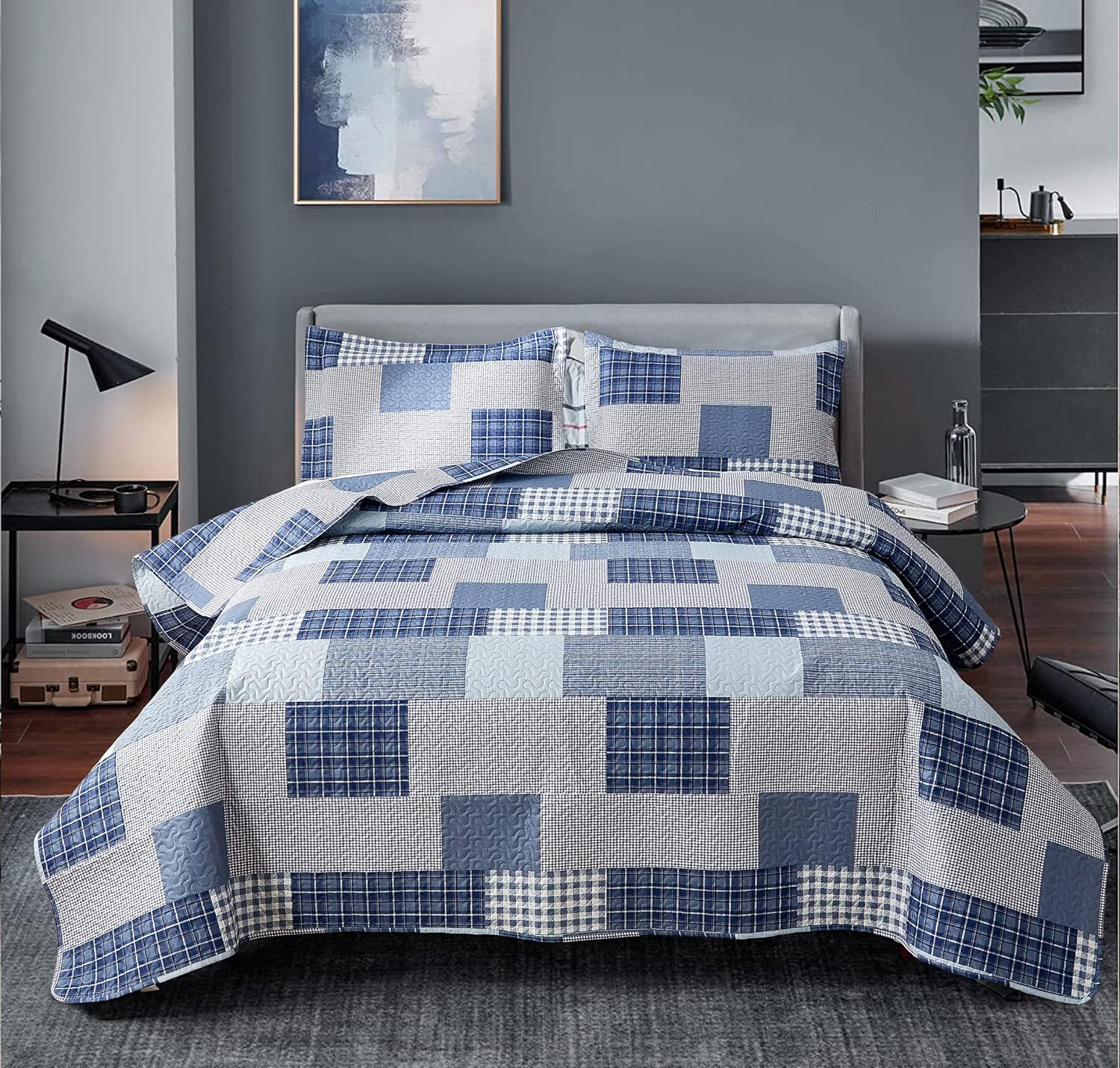 Jessy Home King Size Plaid Quilt Bedding Set