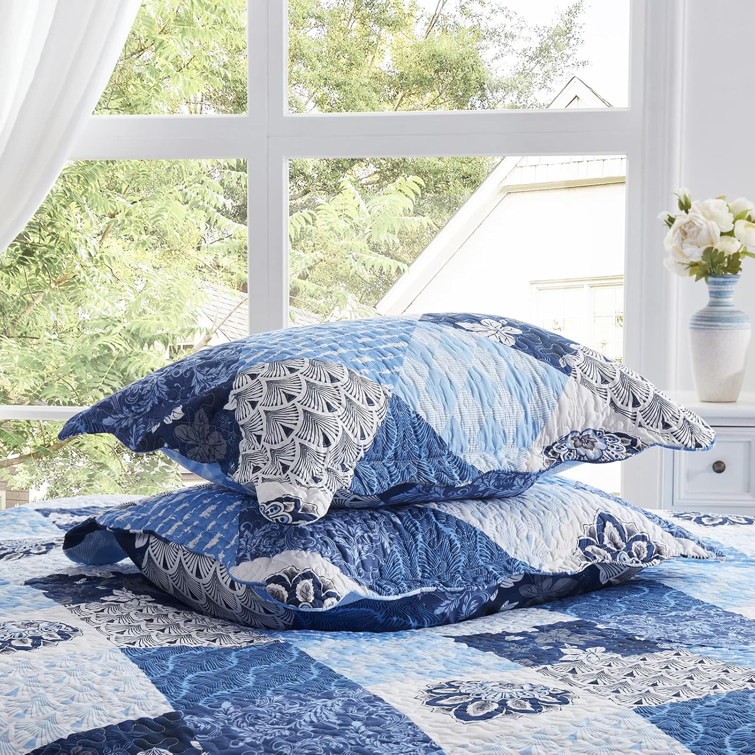 LEAONME Full Queen Quilt Set 3 Pieces Reversible