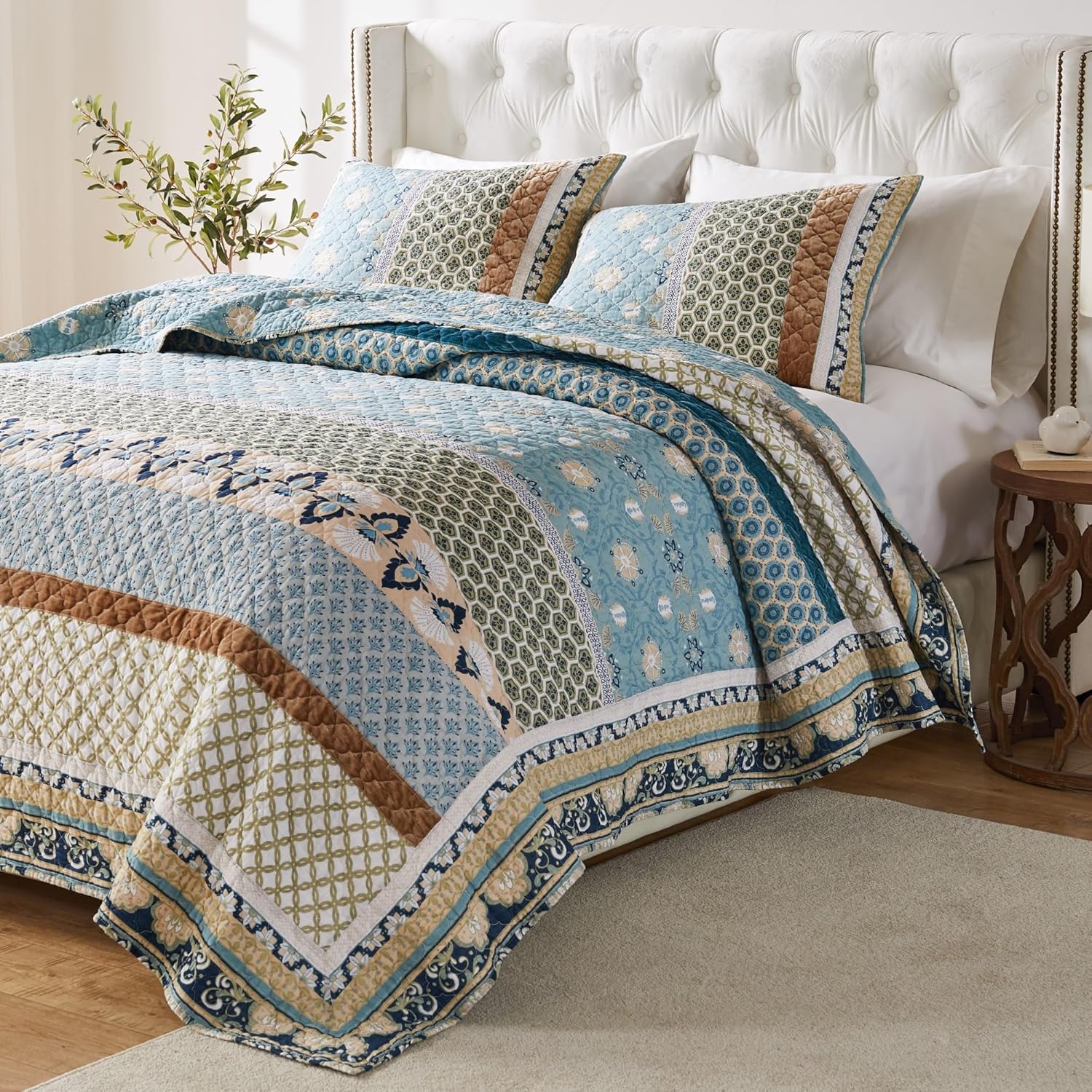 Greenland Home Thalia Quilted Bedding Set 3-Piece FullQueen Blue