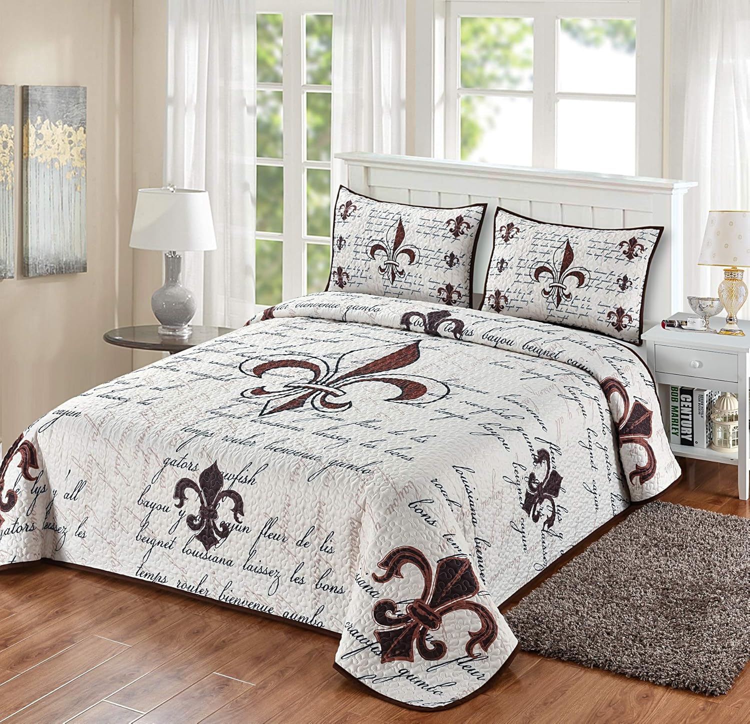 Wowser Fleur De Lis Quilt Bedding Set Ivory King Size