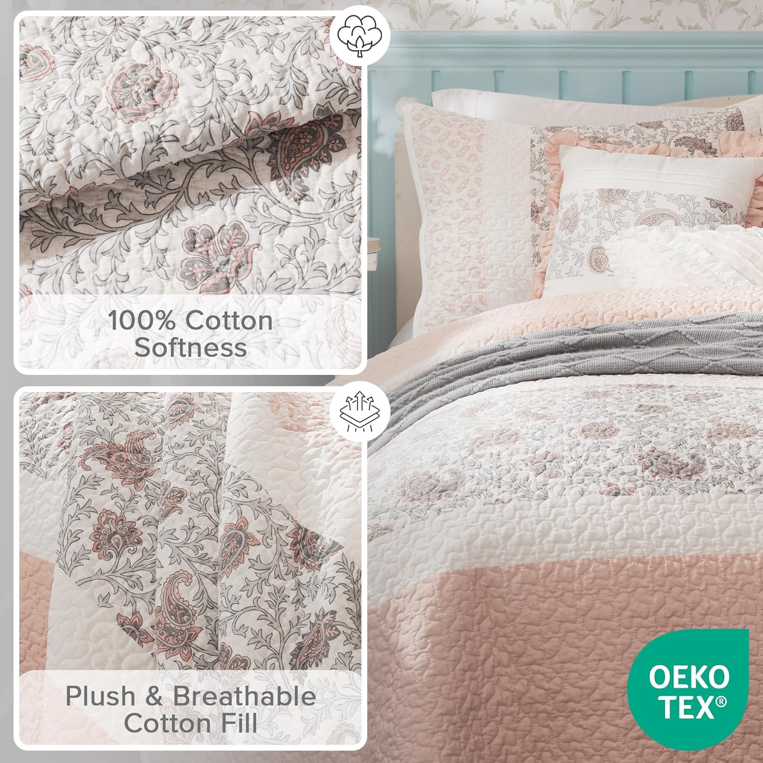 Madison Park Cotton Floral Print Quilt Set 6 Piece