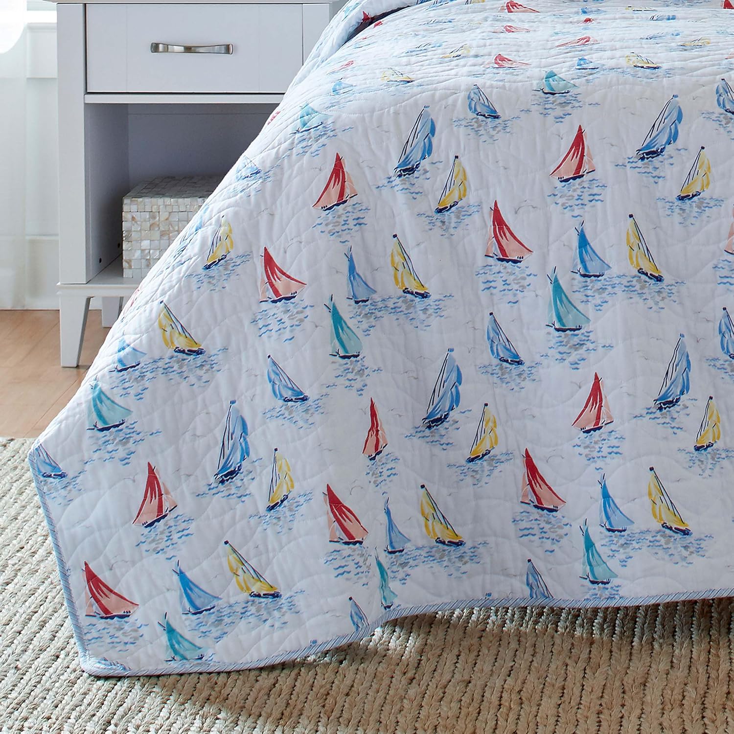 Laura Ashley Twin Quilt Set with Matching Sham Ahoy Blue