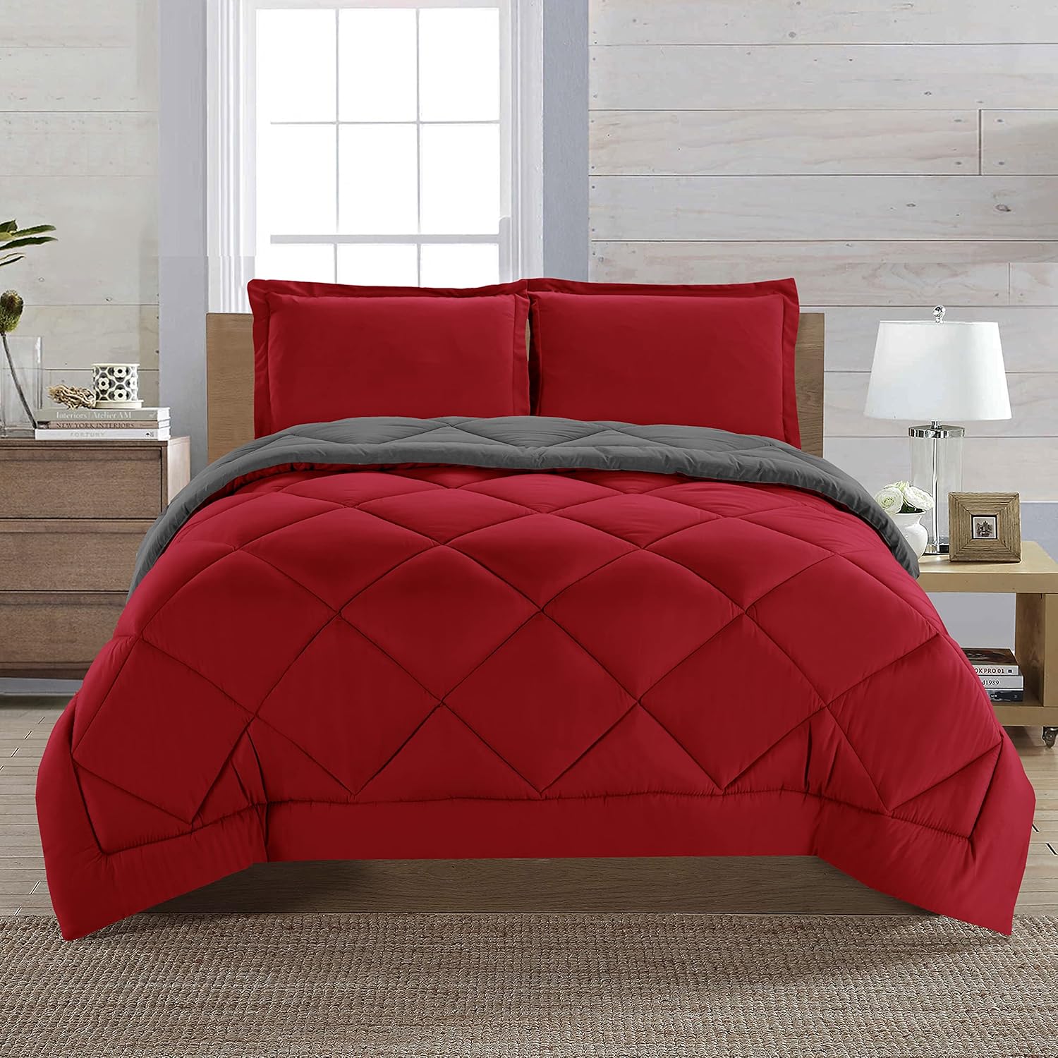 Elegant Comfort Reversible 3-Piece Comforter Set Twin RedGray