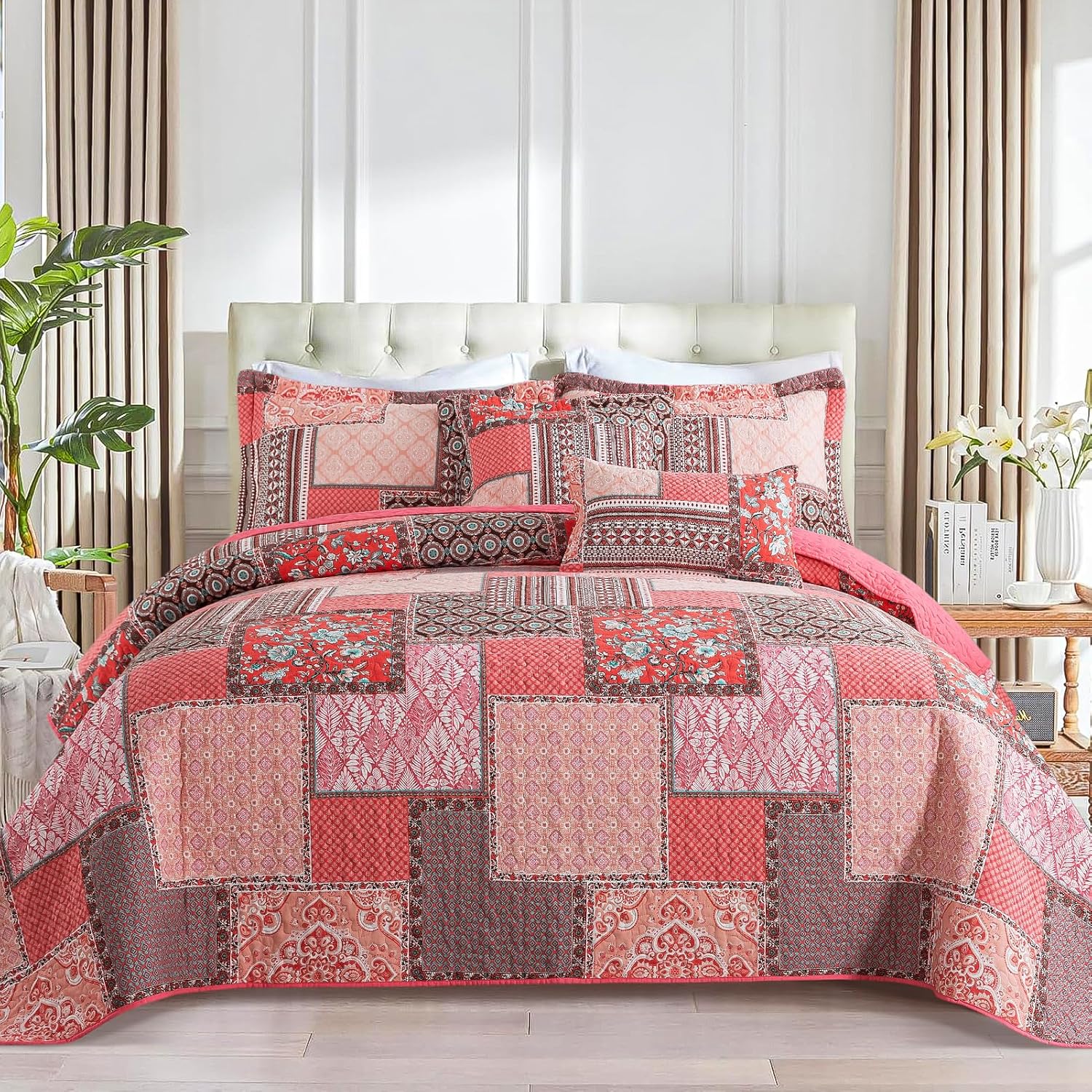 BEDIFANY Cotton Queen Quilt Set with 2 Pillow Shams