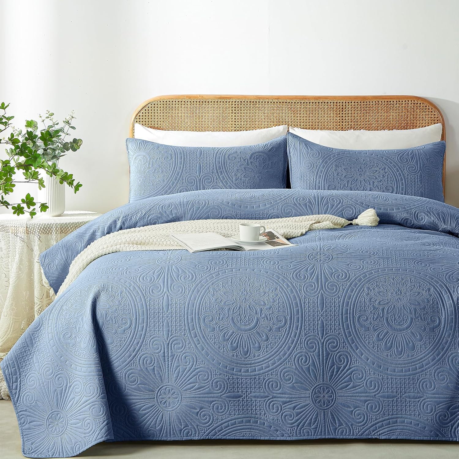 WURUIBO Quilt Set - Bluish Grey Microfiber Bedding