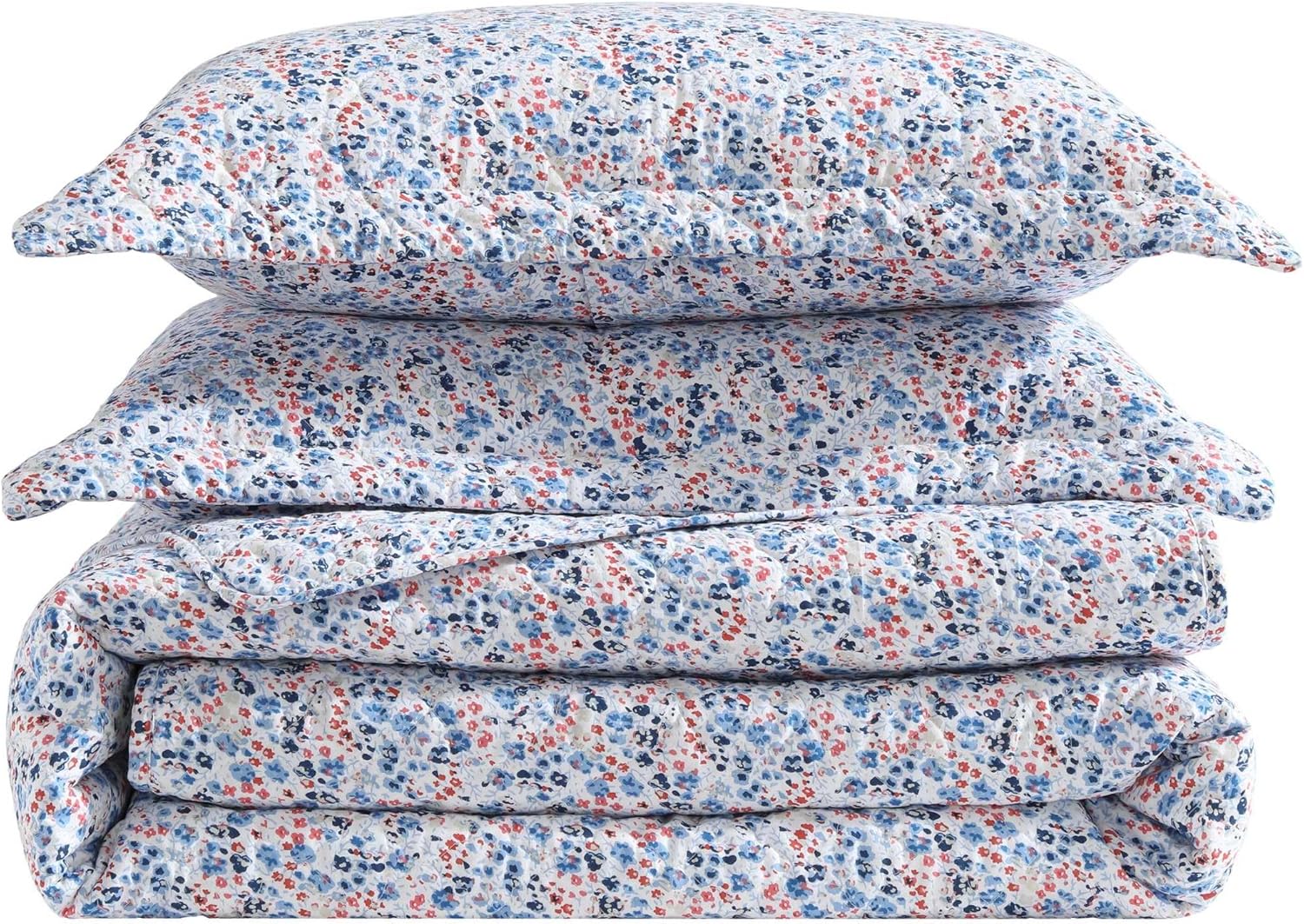 Laura Ashley Leona Flower Red Quilt Set FullQueen
