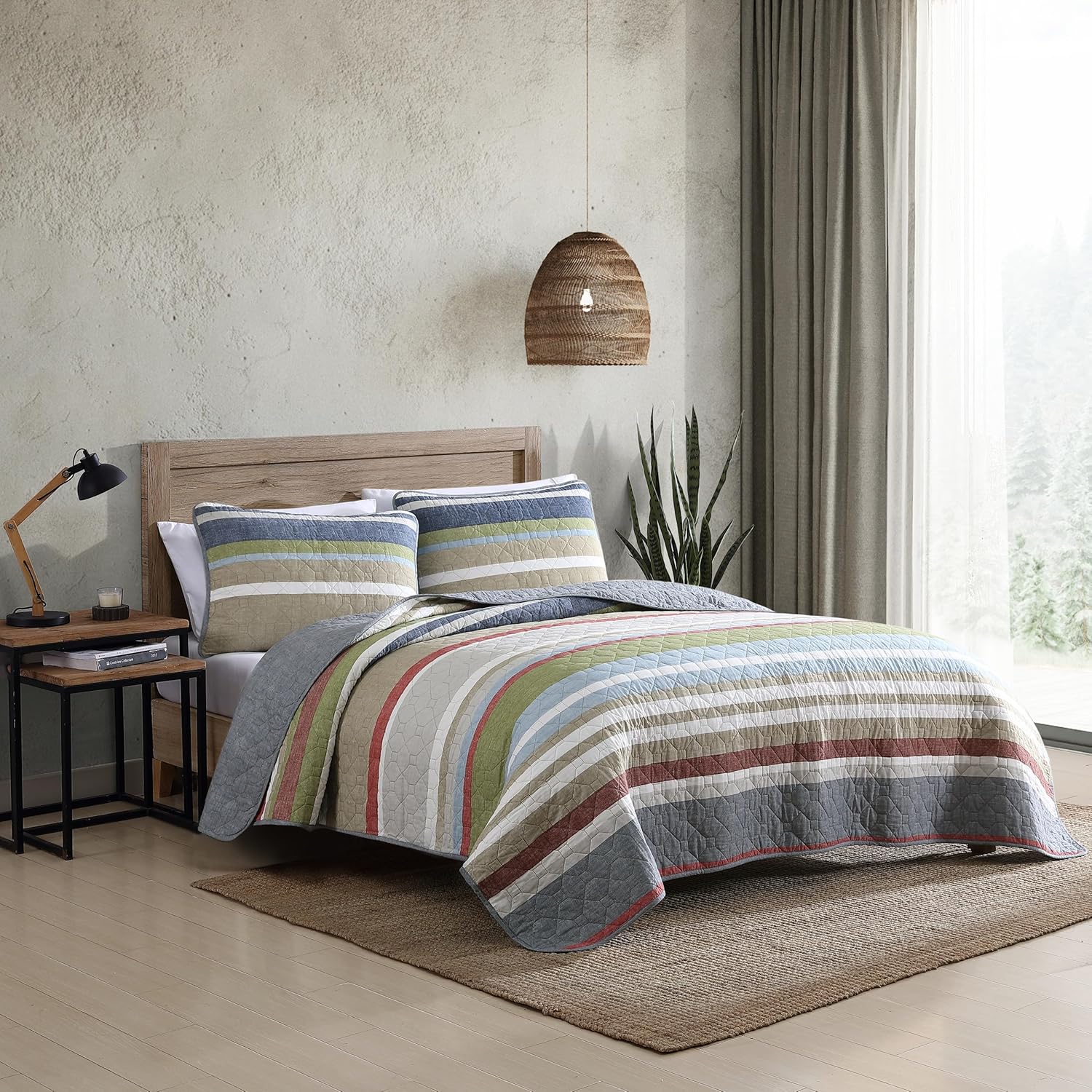 Eddie Bauer Full Queen Quilt Set Salmon Ladder Multi