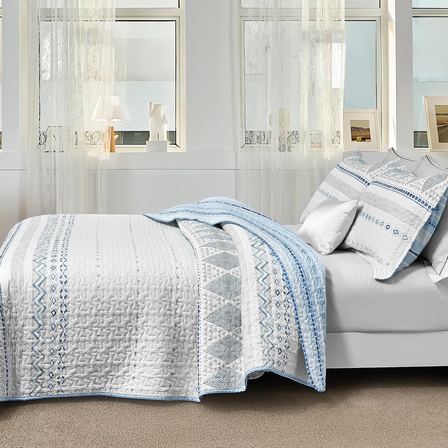 SLEEPBELLA Geometric Cotton Quilt Set 3Pcs Queen 1