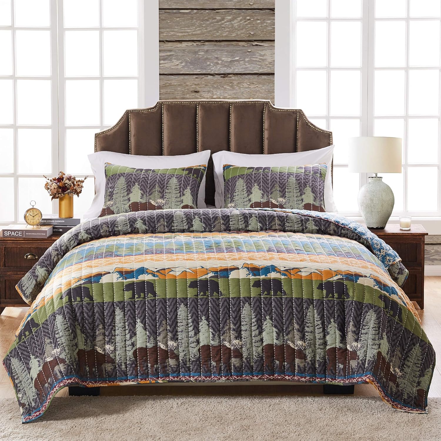 Greenland Home Black Bear Lodge Quilt Set 3-Piece FullQueen