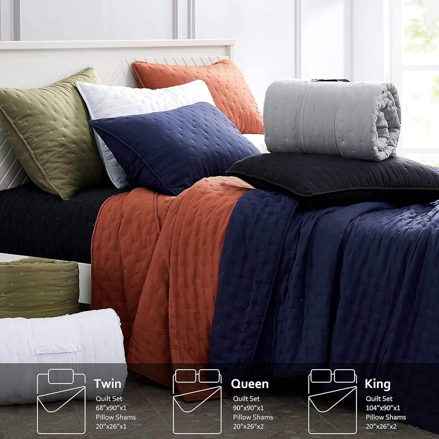 ROARINGWILD Navy Blue Queen Quilt Set with Pillow Shams - 3 Piece 90x90 Inches