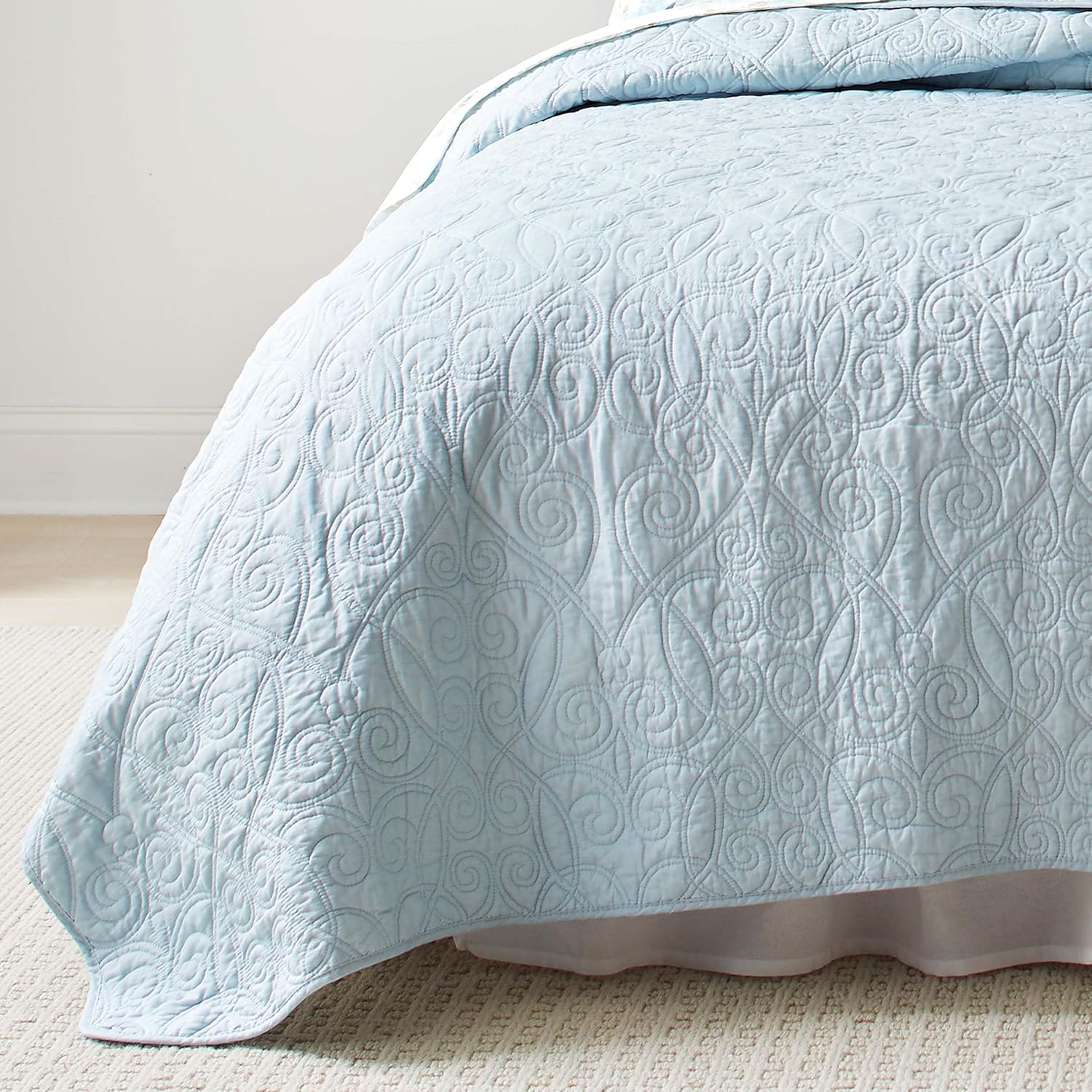 Laura Ashley Felicity Quilt Set - Twin Breeze Blue 100 Cotton