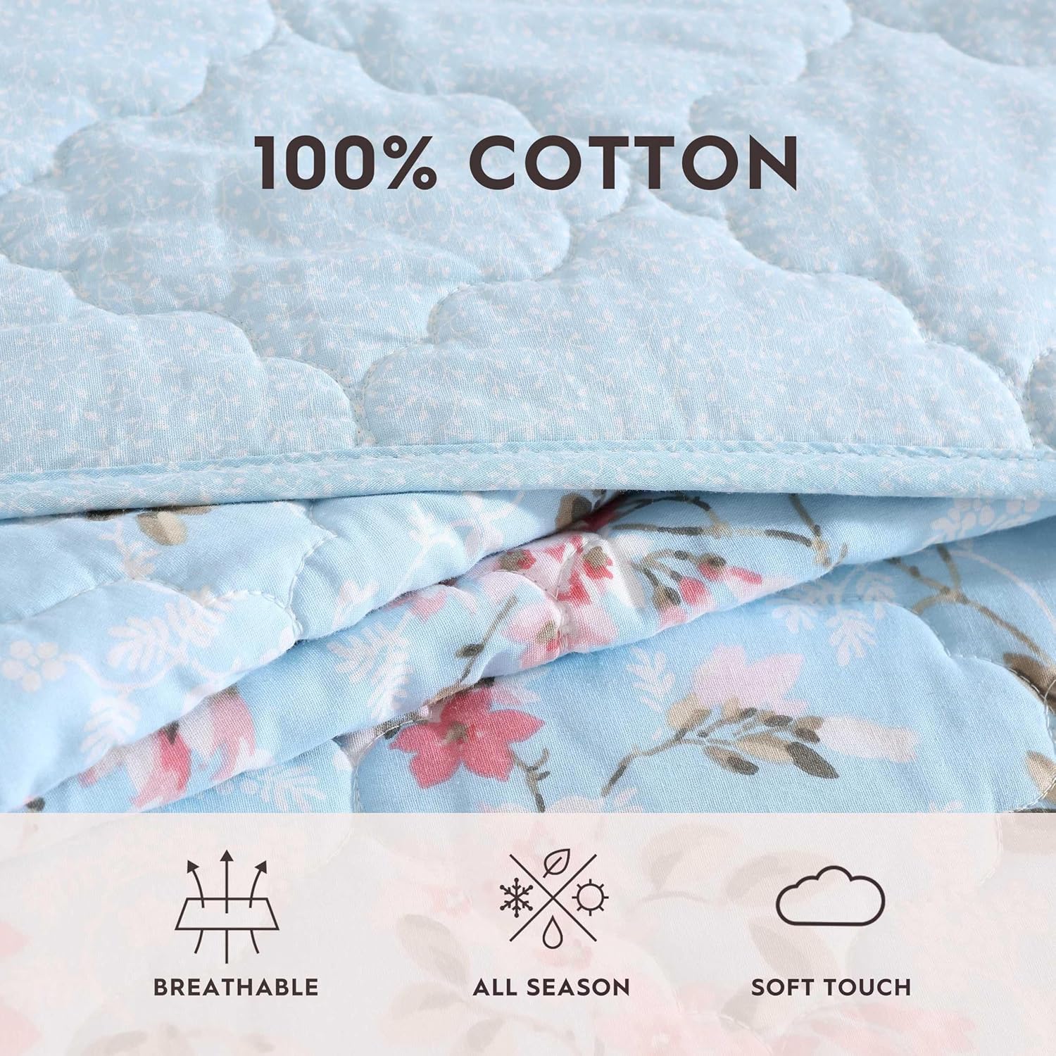 Laura Ashley Full Queen Quilt Set with Shams - Floral Print 100 Cotton