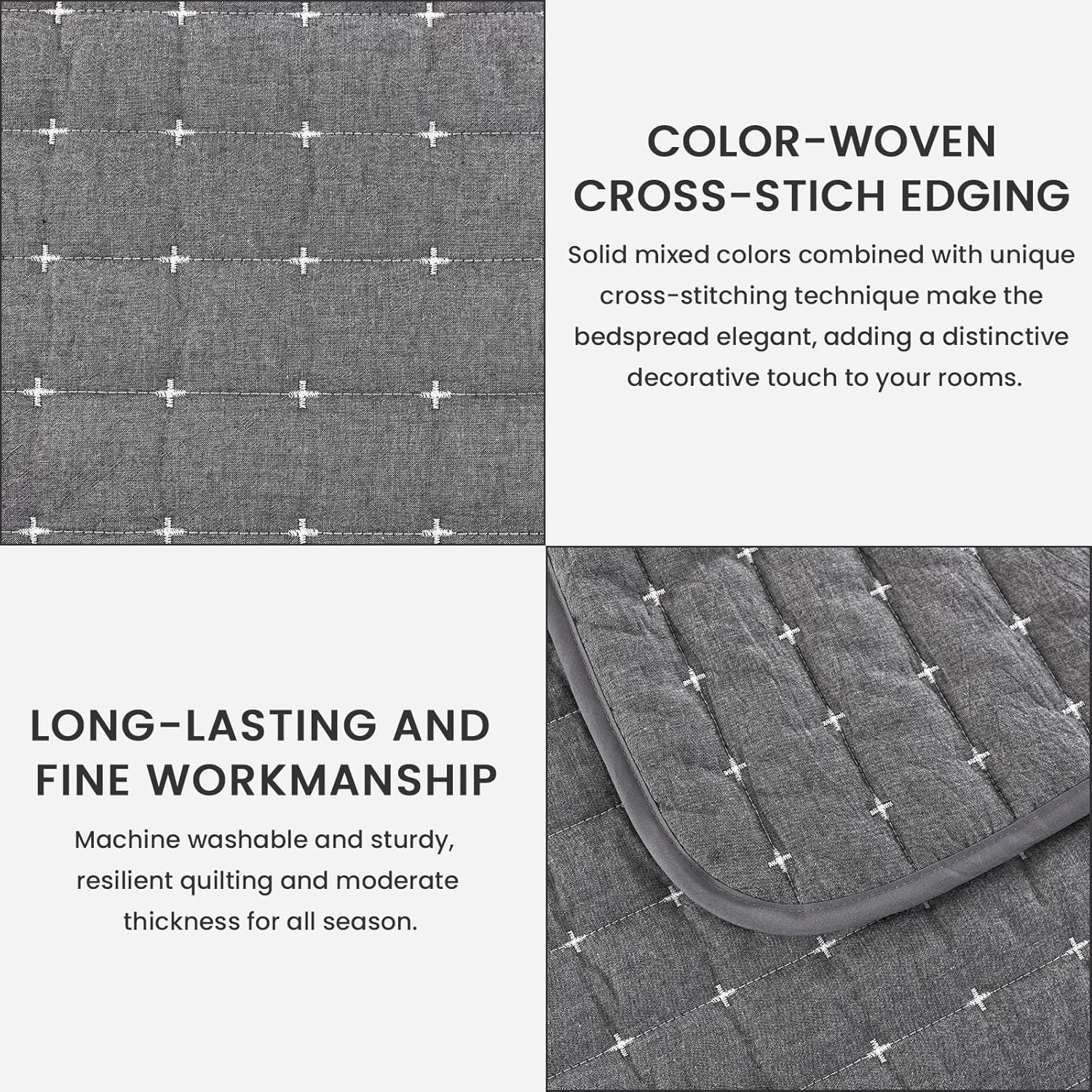 ENJOHOS 100 Cotton Quilt Set Twin XL Dark Grey