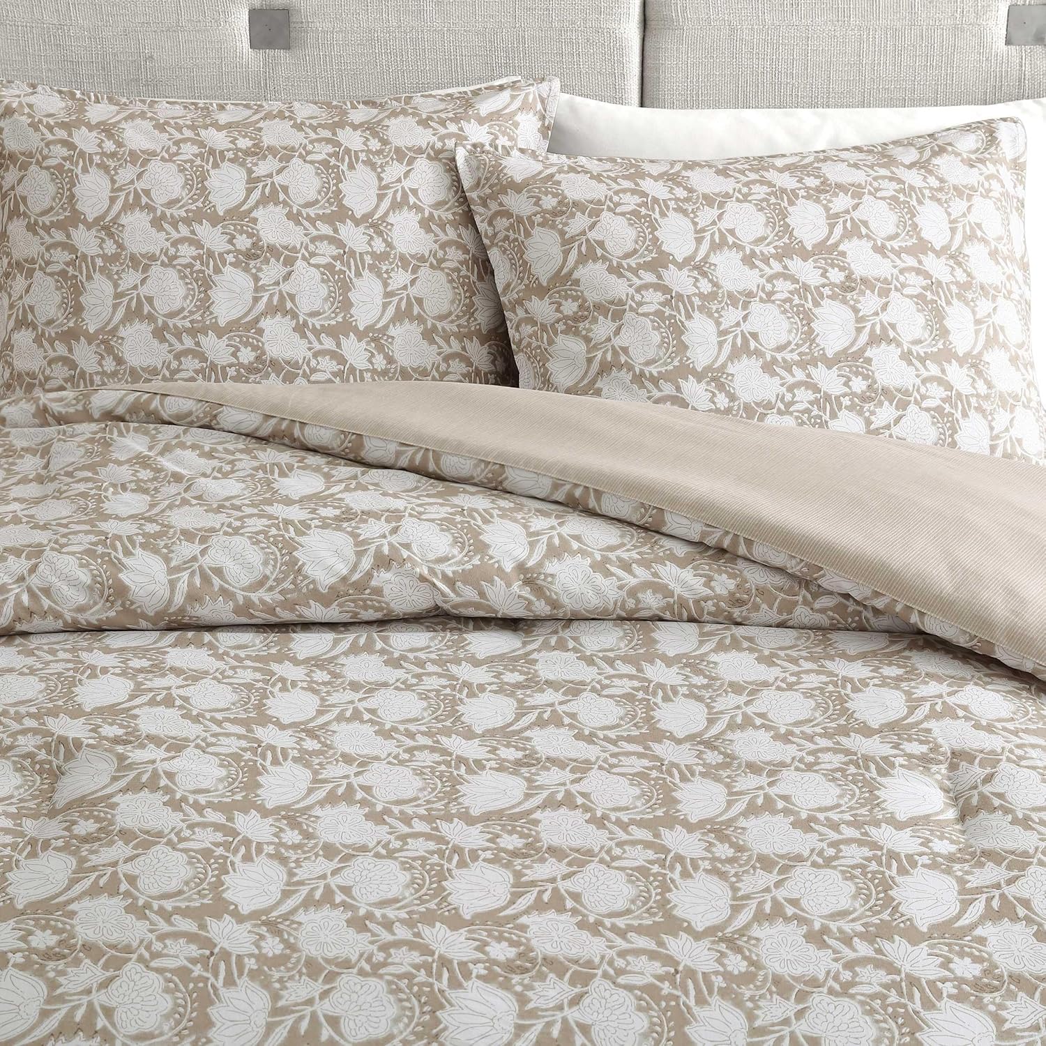 Nautica TwinTwin XL Comforter Set Bayport Floral Beige