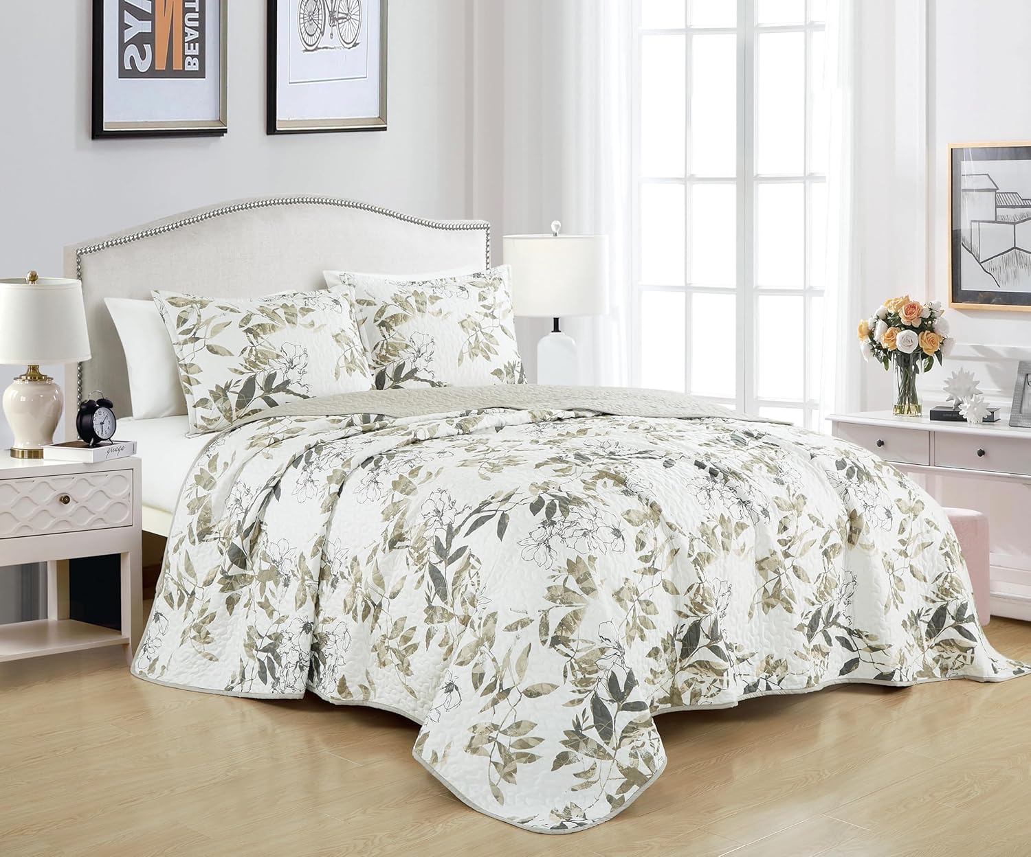 Chezmoi Collection Julia 3-Piece Floral Quilt Set Queen
