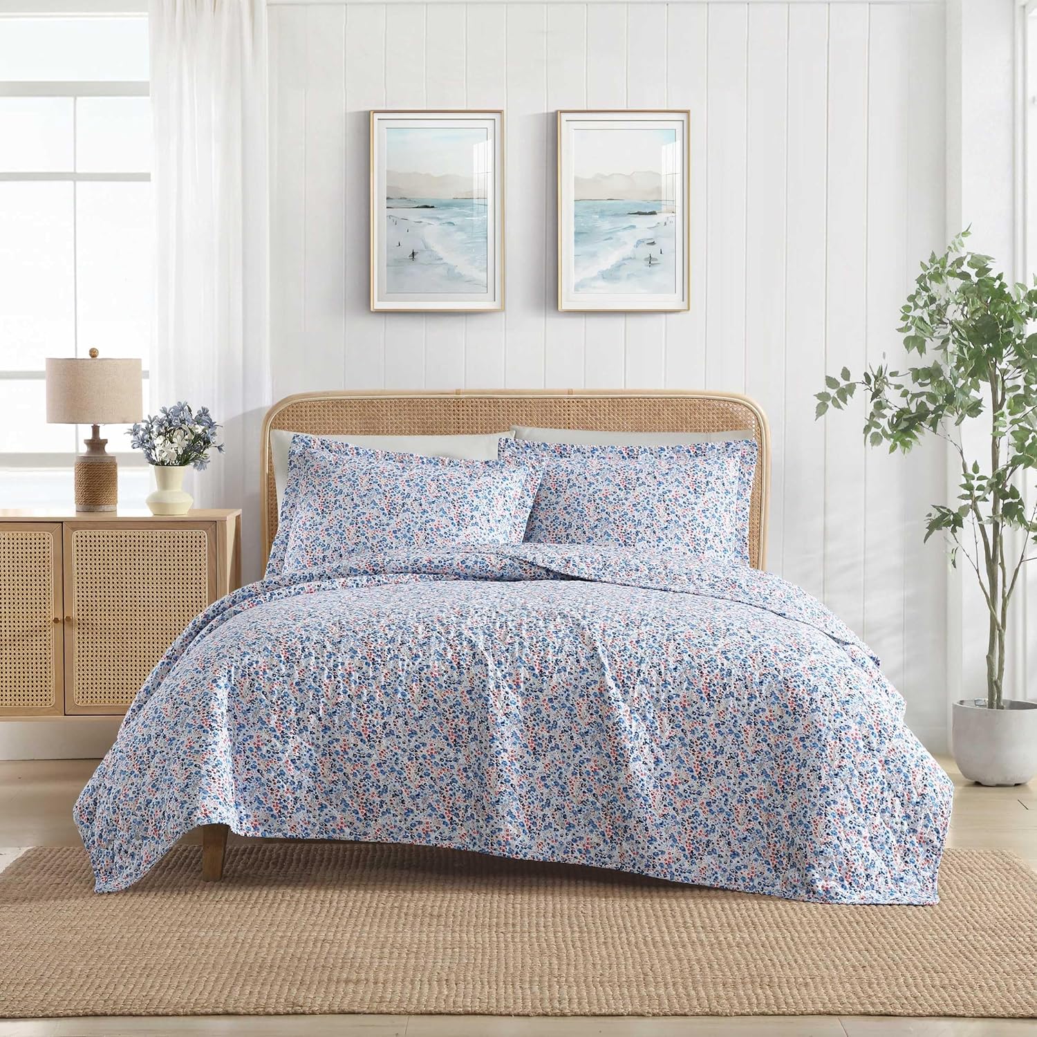 Laura Ashley Leona Flower Red Quilt Set FullQueen