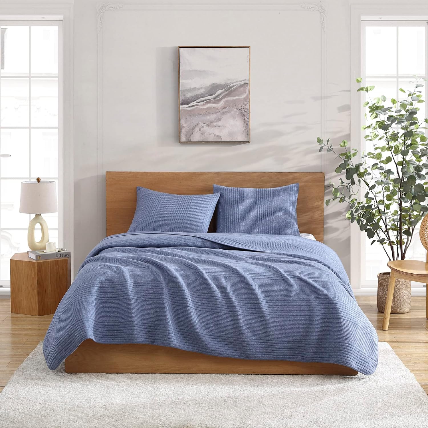 Brielle Home Atlas Jersey Knit Quilt Set - Medium Blue Twin 1