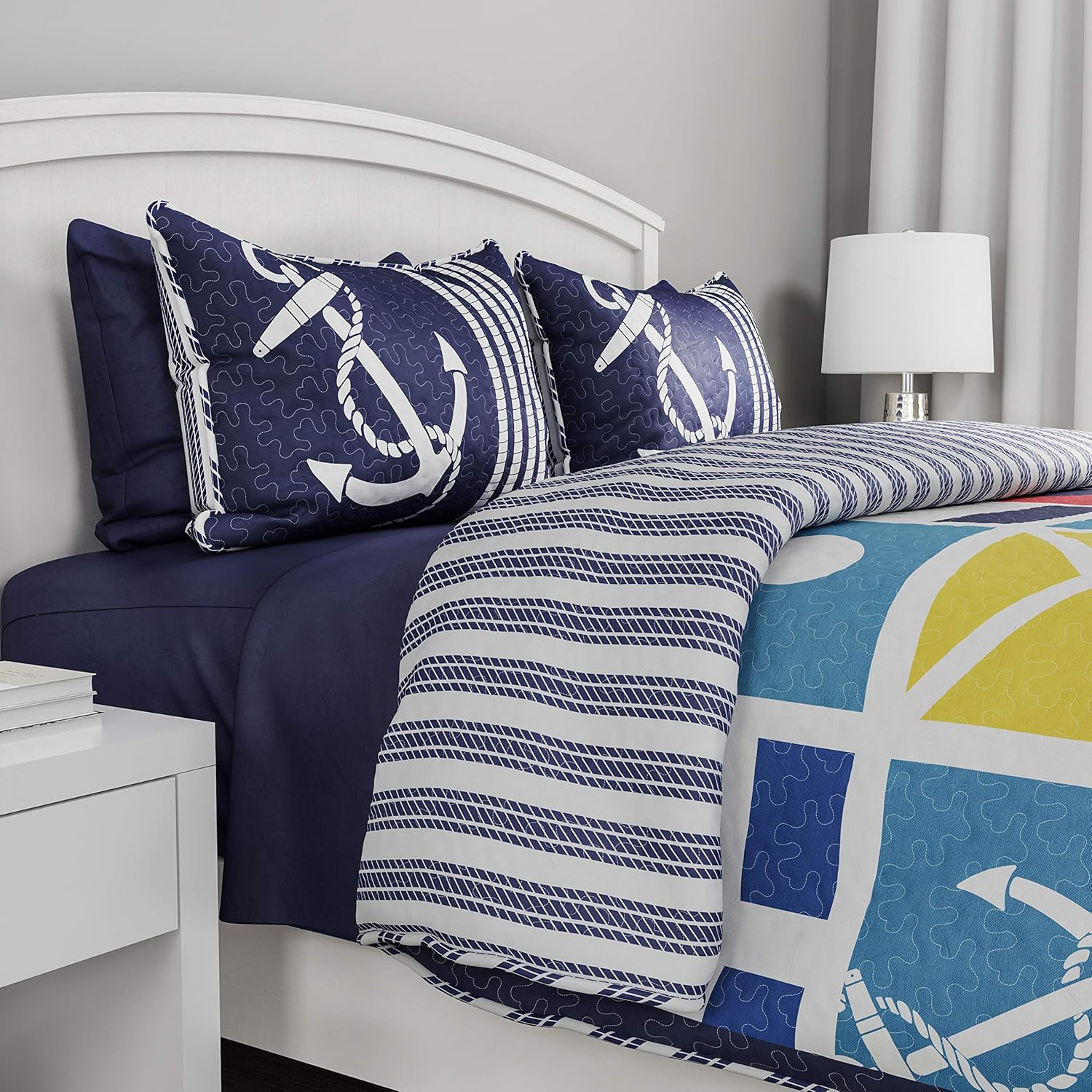 Lavish Home 2-Piece Twin Quilt Set - Coastal Themed Reversible Bedspread with Sham