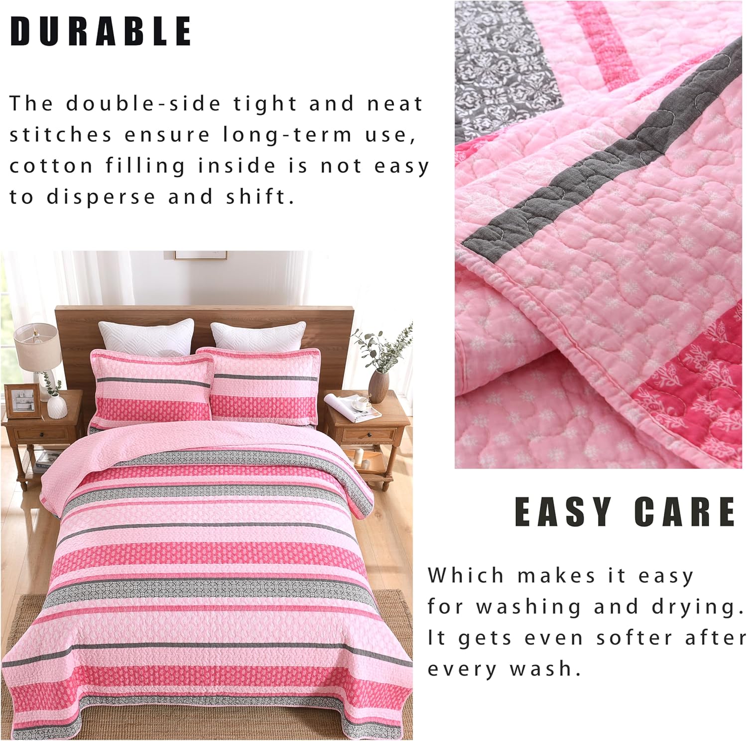 Homzard Queen Size Quilt Set - 3 Pieces Cotton Comforter