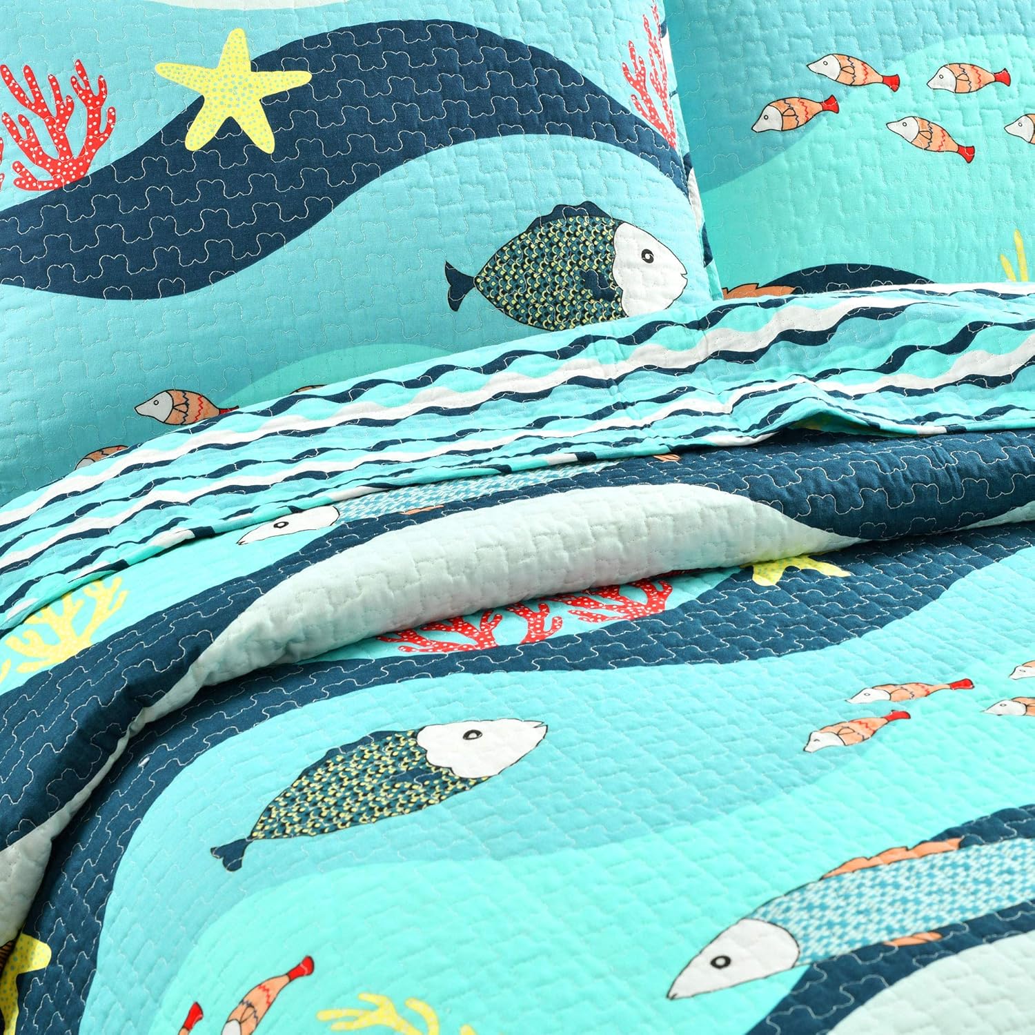 Lush Decor Sealife Quilt Set Twin Blue 1