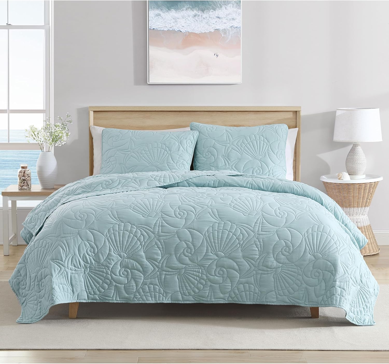 CARIBBEAN JOE Twin Outlined Shell Quilt Set in Aqua