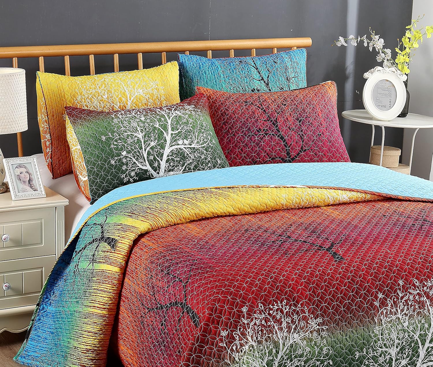 Swanson Beddings Rainbow Tree 5 Piece Quilt Set King