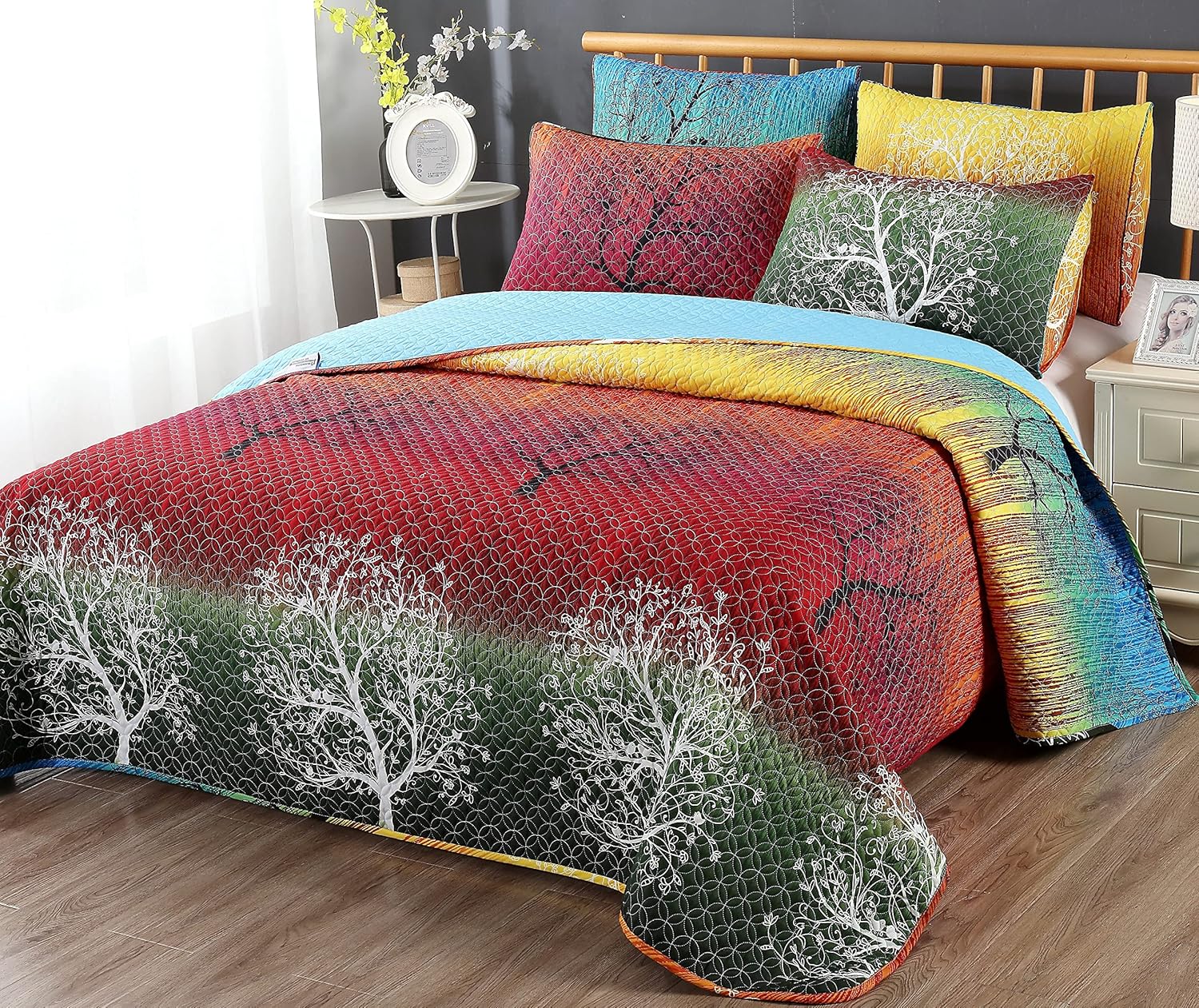 Swanson Beddings Rainbow Tree 5 Piece Quilt Set King