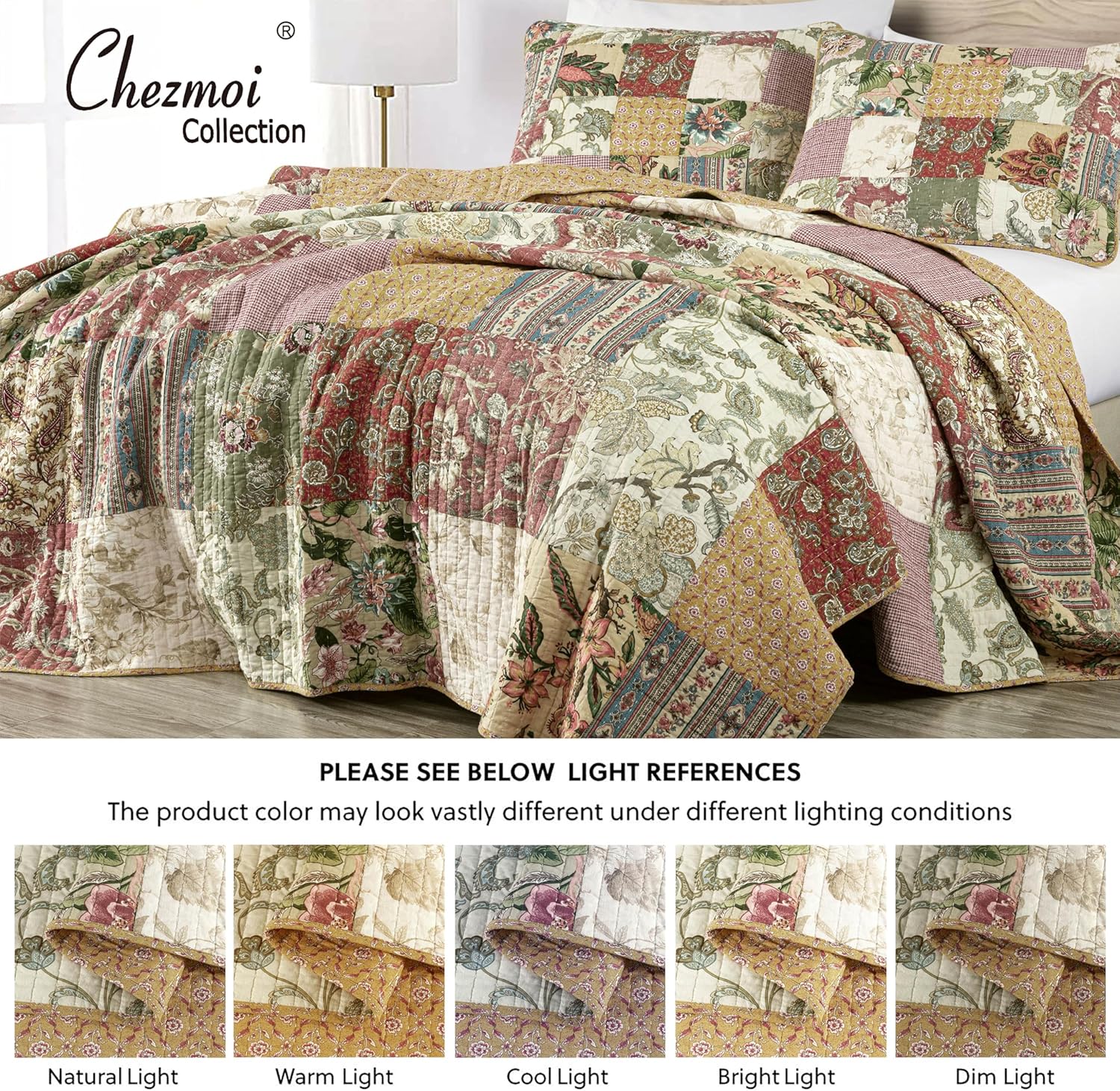 Chezmoi Collection Delaney 2-Piece Floral Patchwork Quilt Set Twin
