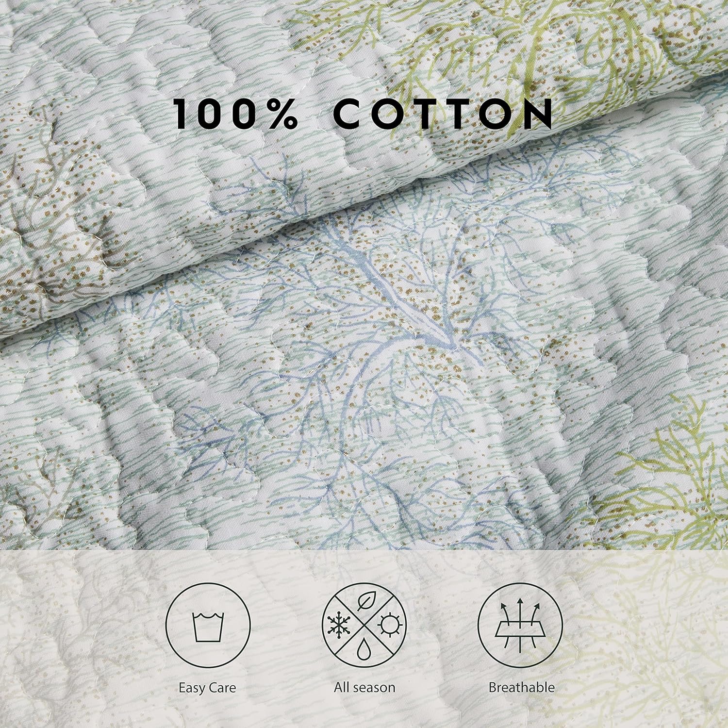 Laura Ashley Twin Quilt Set with Matching Sham Saltwater Blue 100 Cotton