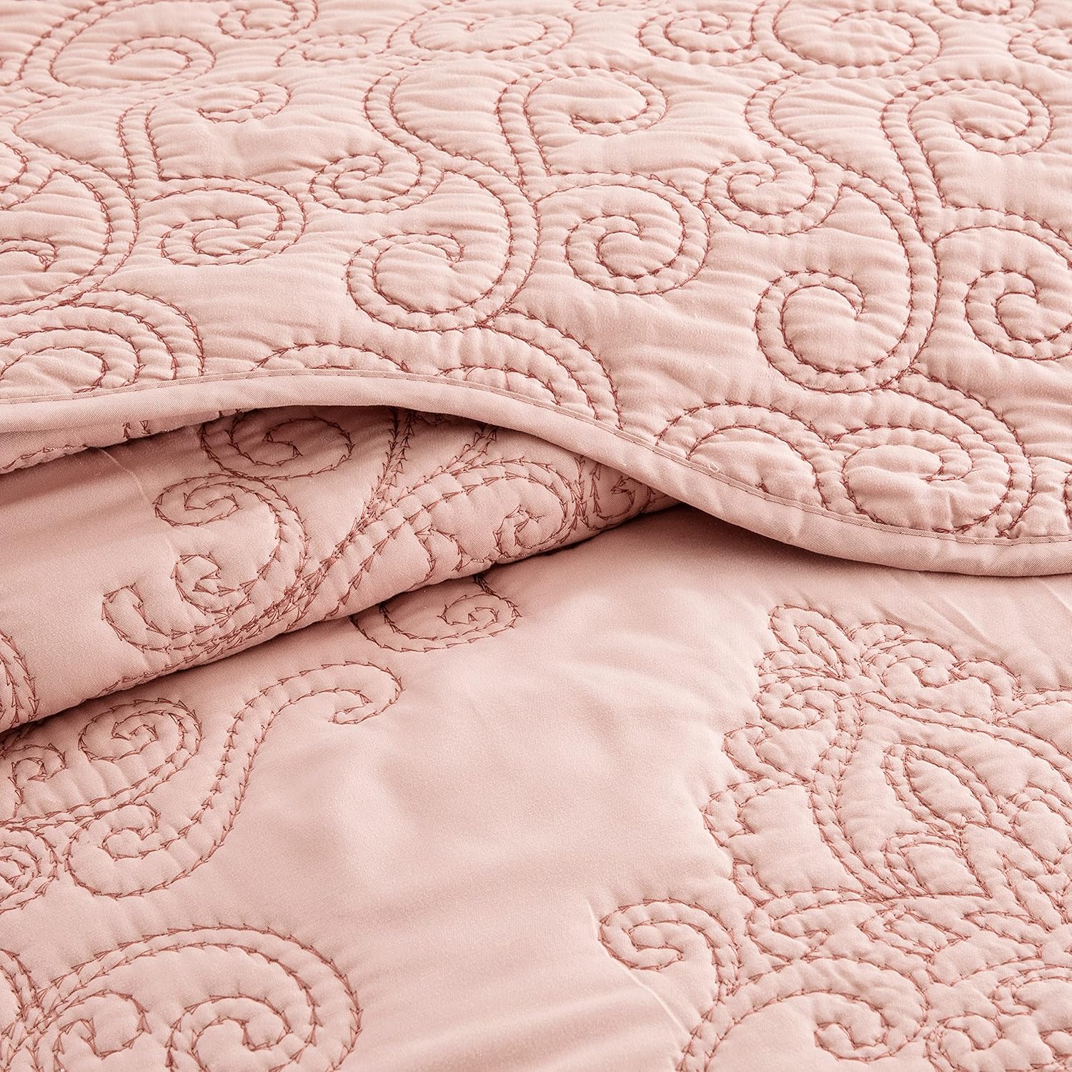 BYTIDE Quilt Bedspread 4 Piece Set Dusty Pink Damask 1