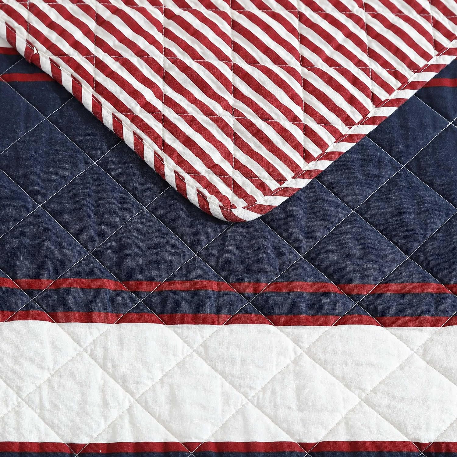 Nautica Twin Quilt Set with Reversible Striped Design