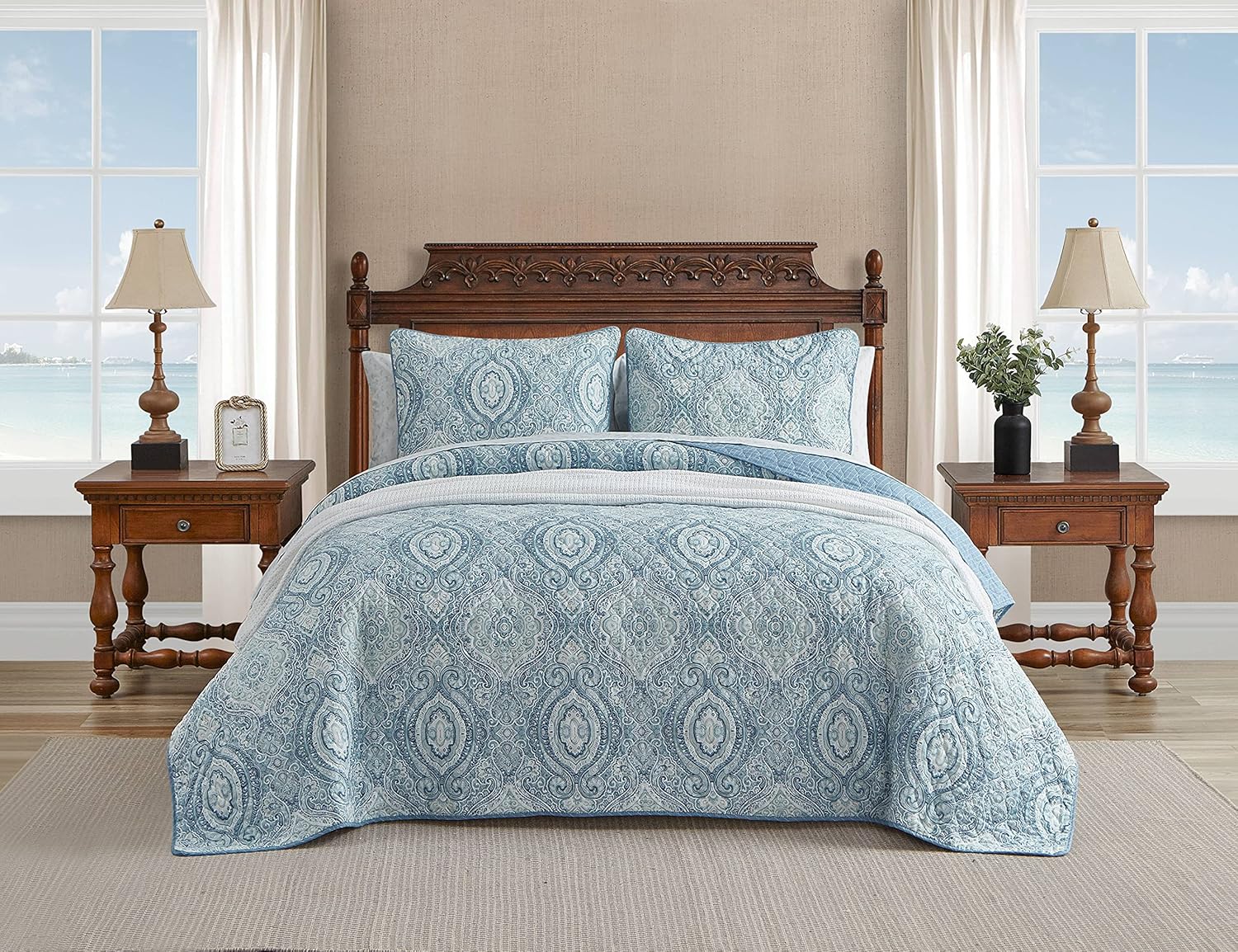 Tommy Bahama King Quilt Set - Turtle Cove Caribbean Blue