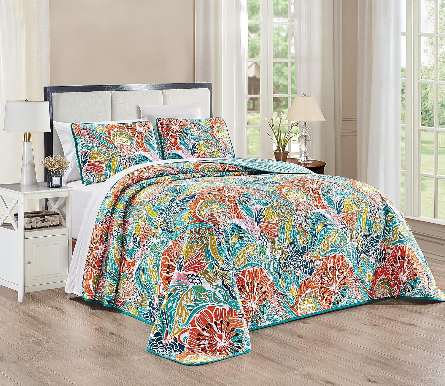 GrandLinen 3-Piece Bohemian Quilt Set Reversible Bedspread