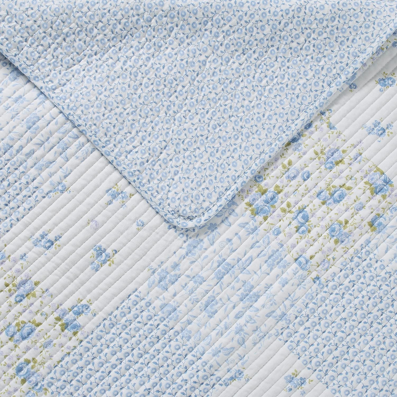 Laura Ashley Twin Quilt Set Cotton Reversible with Matching Sham