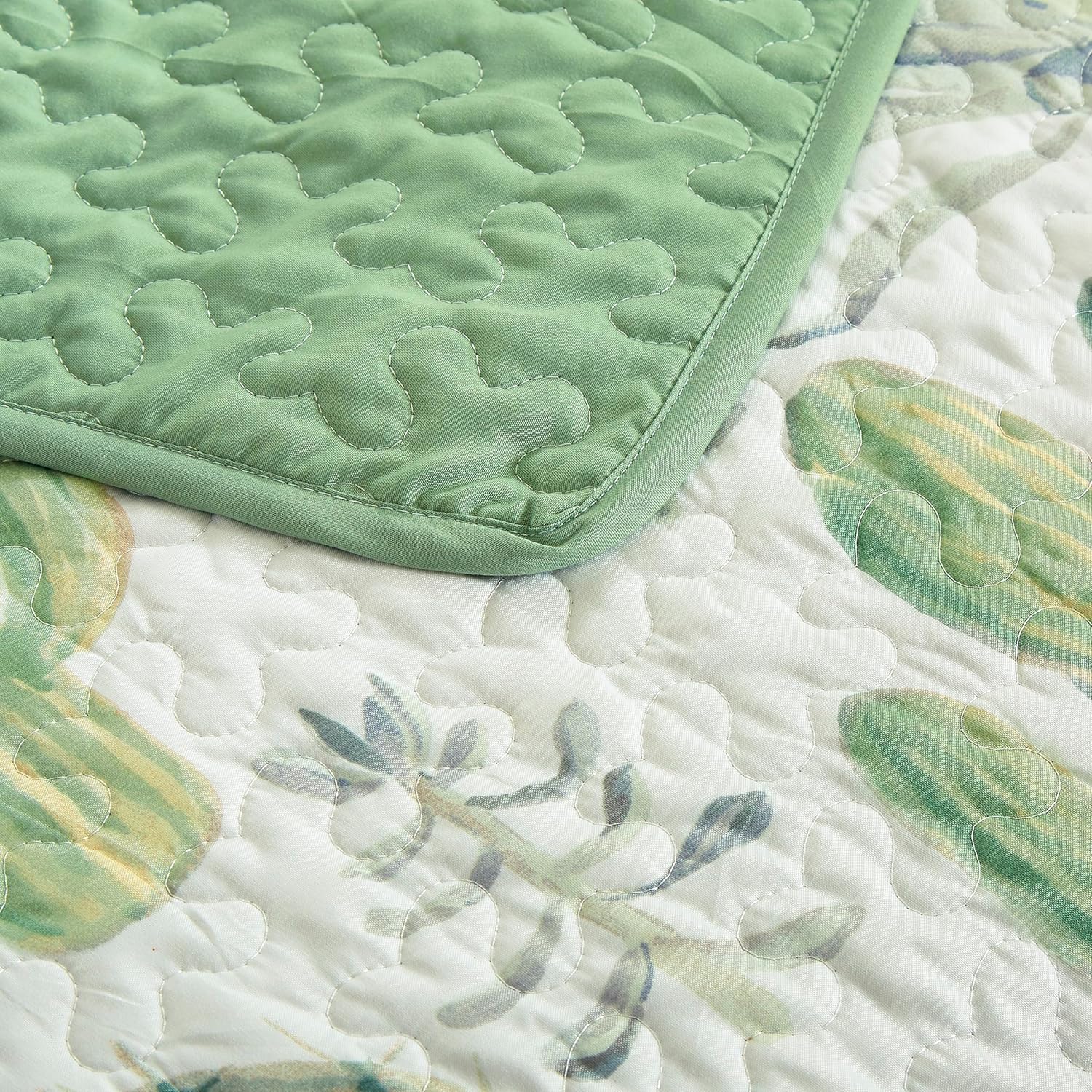 Chezmoi Gregory 2-Piece Quilt Set - Green Blue Cactus Print