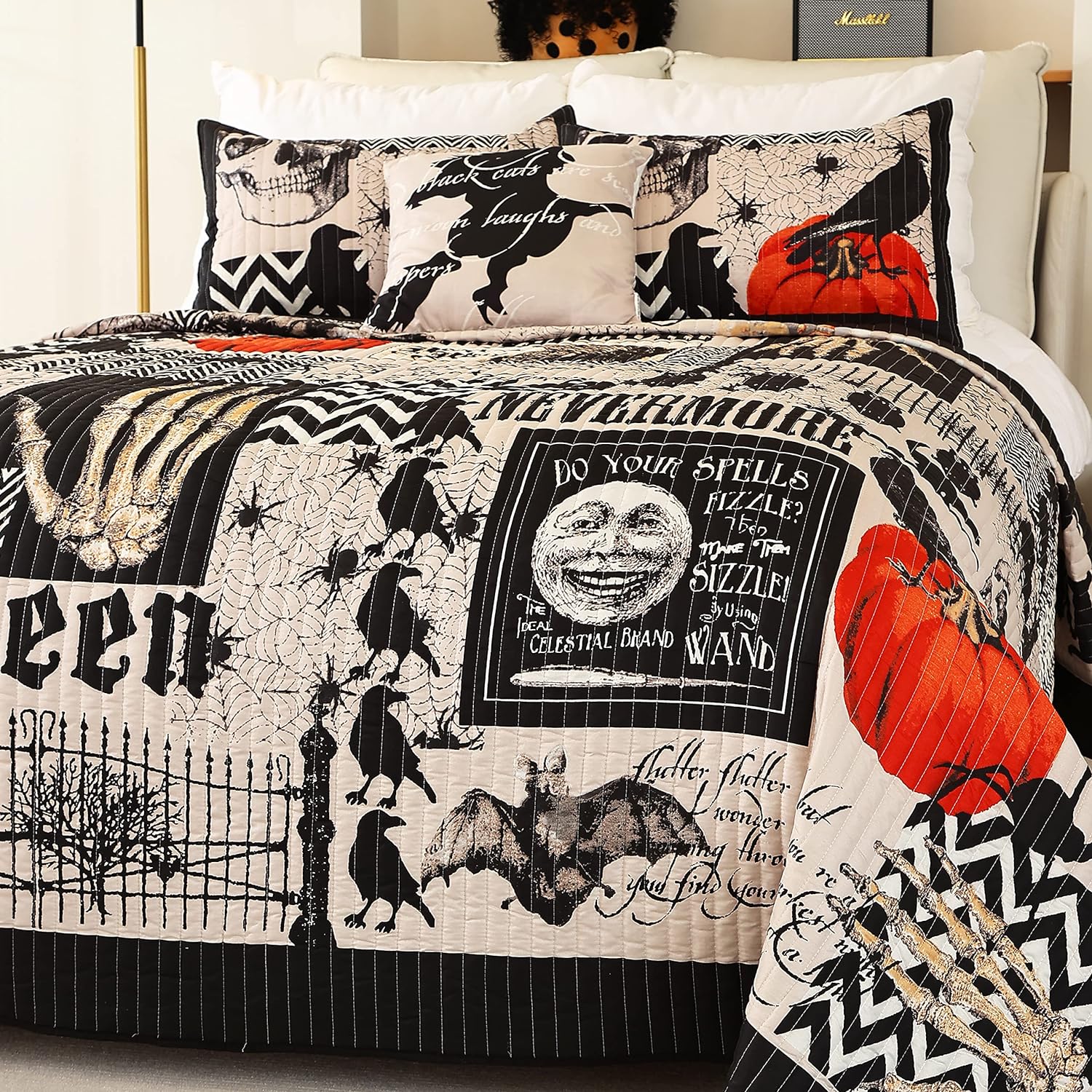 Cmfshape Halloween Bedspread Set King Size 4 Piece with Pillow Shams