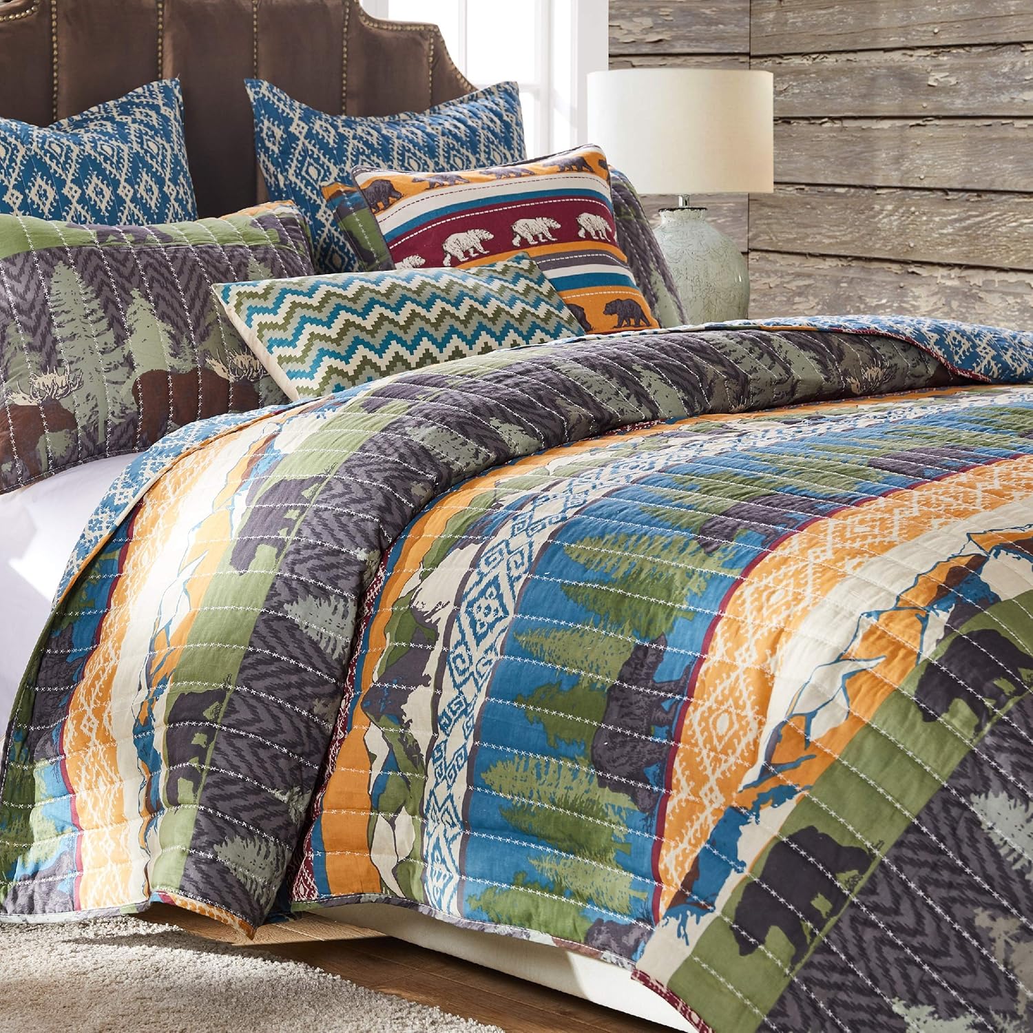 Greenland Home Black Bear Lodge Quilt Set 3-Piece FullQueen