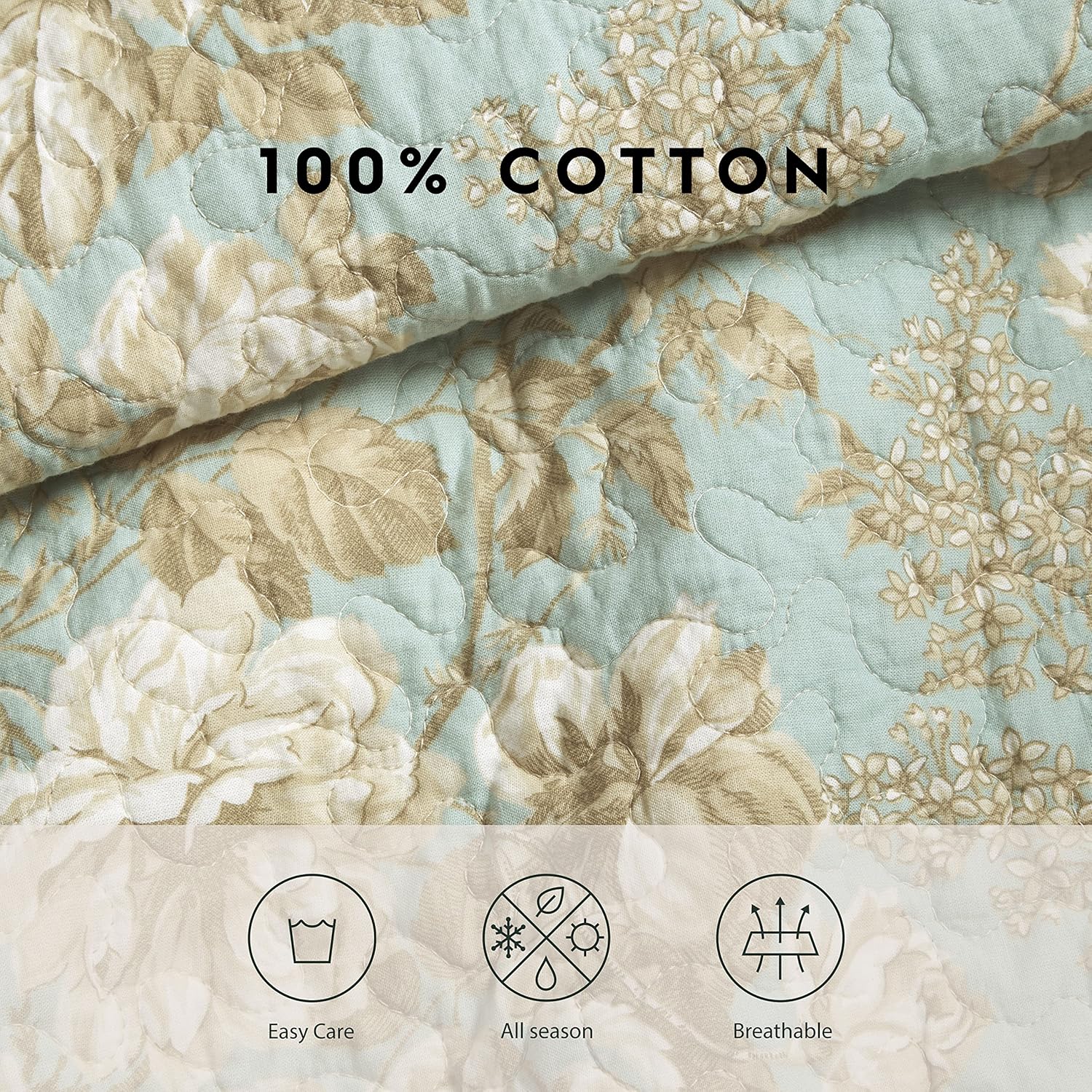 Laura Ashley Twin Quilt Set Cotton Reversible Bedding with Matching Sham