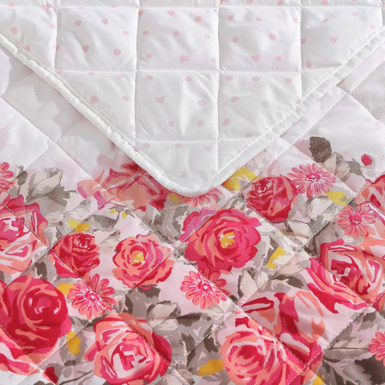 Betsey Johnson Queen Quilt Set - Banded Floral Pink