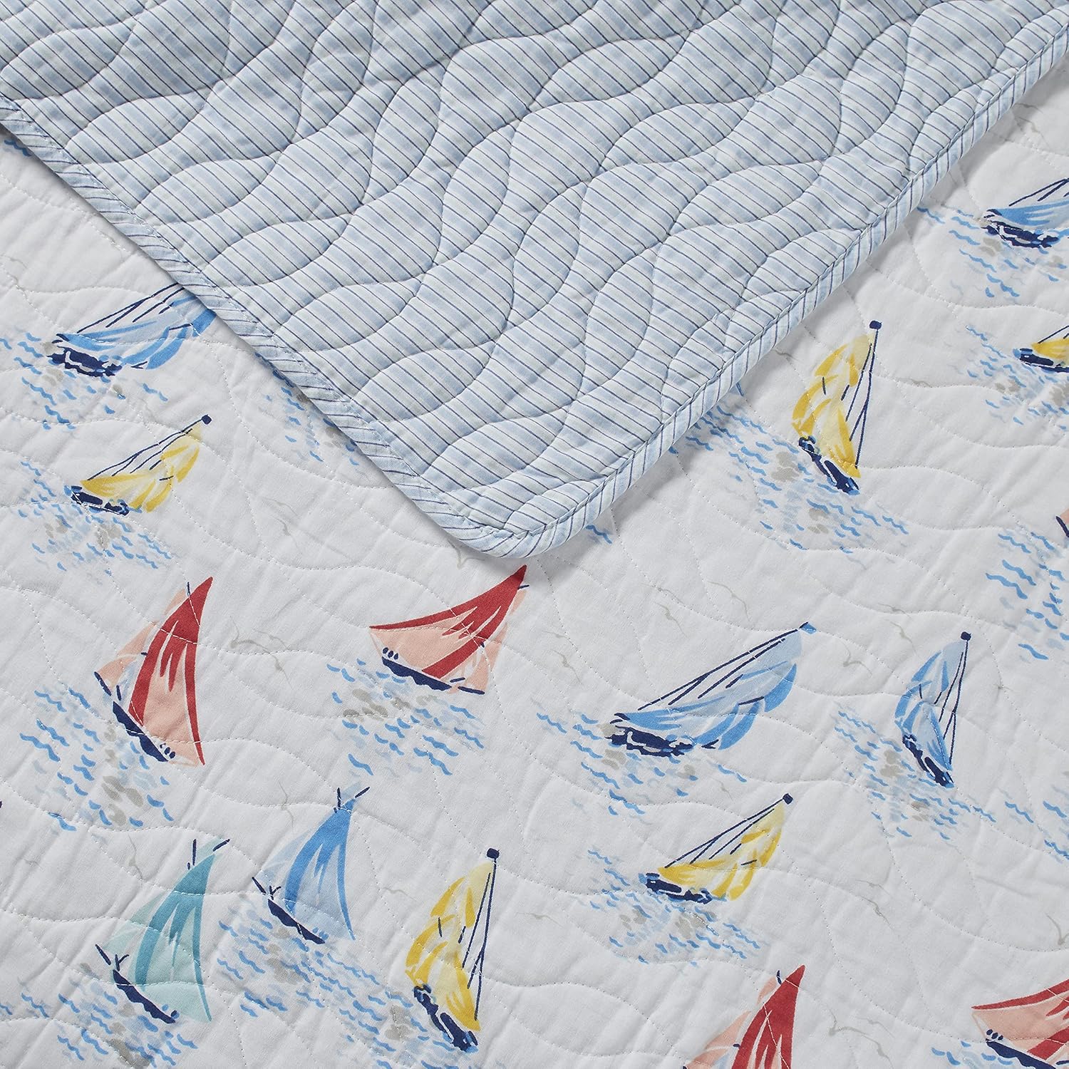 Laura Ashley Twin Quilt Set with Matching Sham Ahoy Blue
