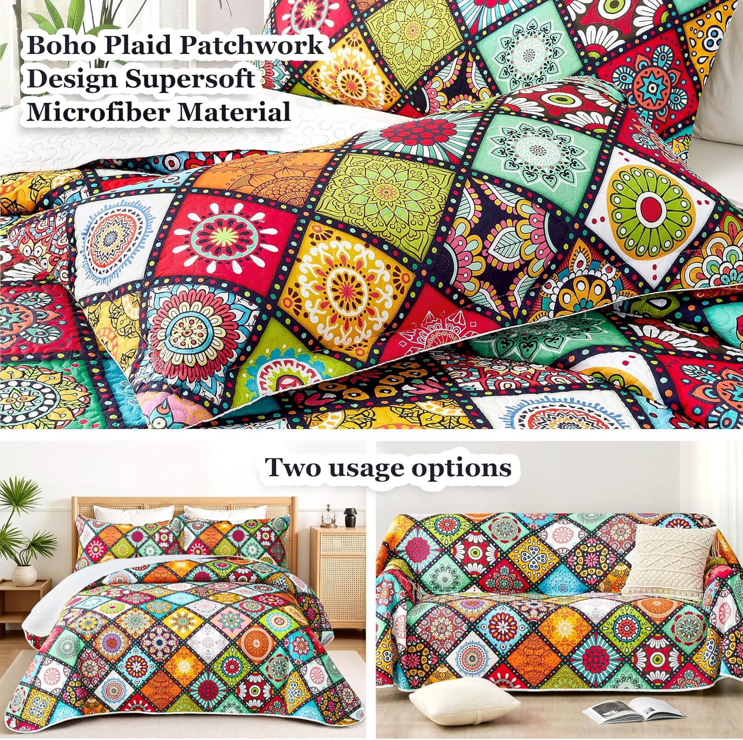 Tyrot Boho Patchwork Quilt Set King Size
