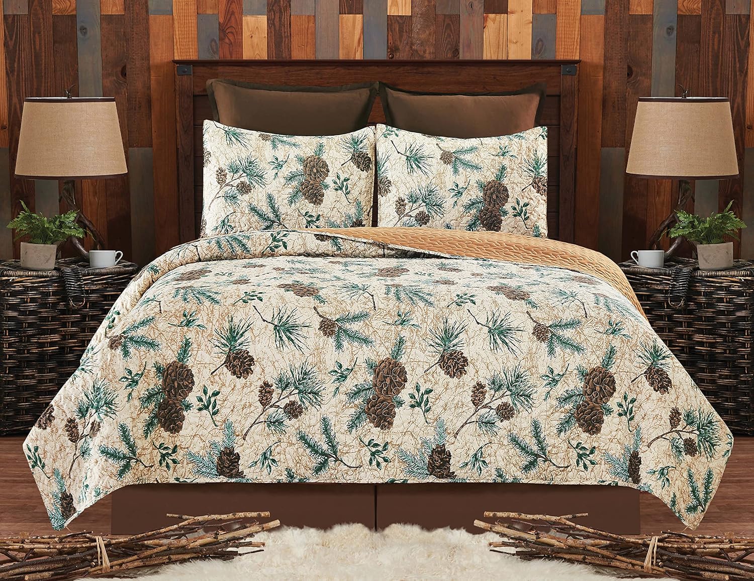 CF Home Rustic Pinecone King Quilt Set
