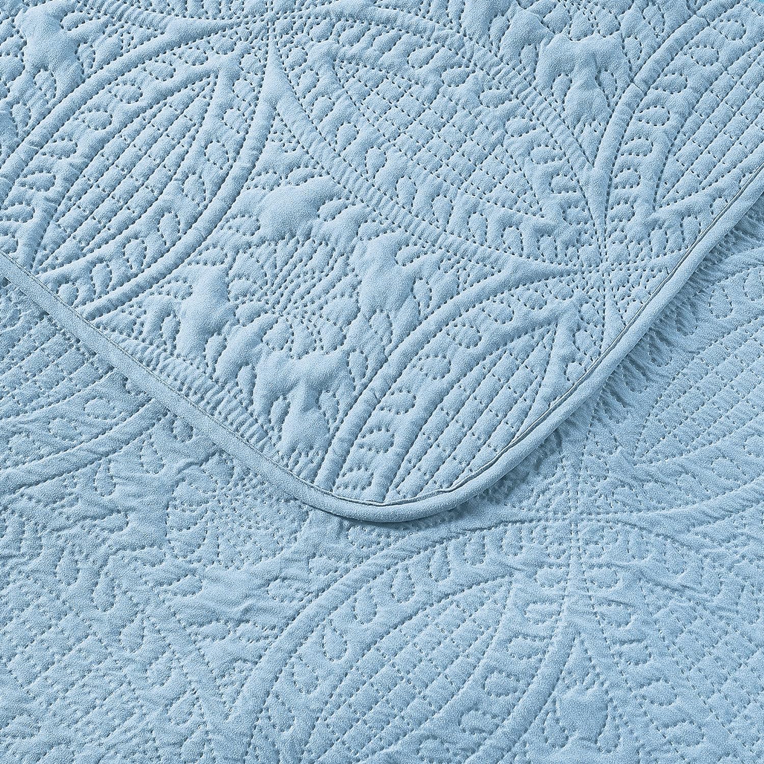 Pure Bedding Quilt Set King Size Sky Blue Geometric Pattern